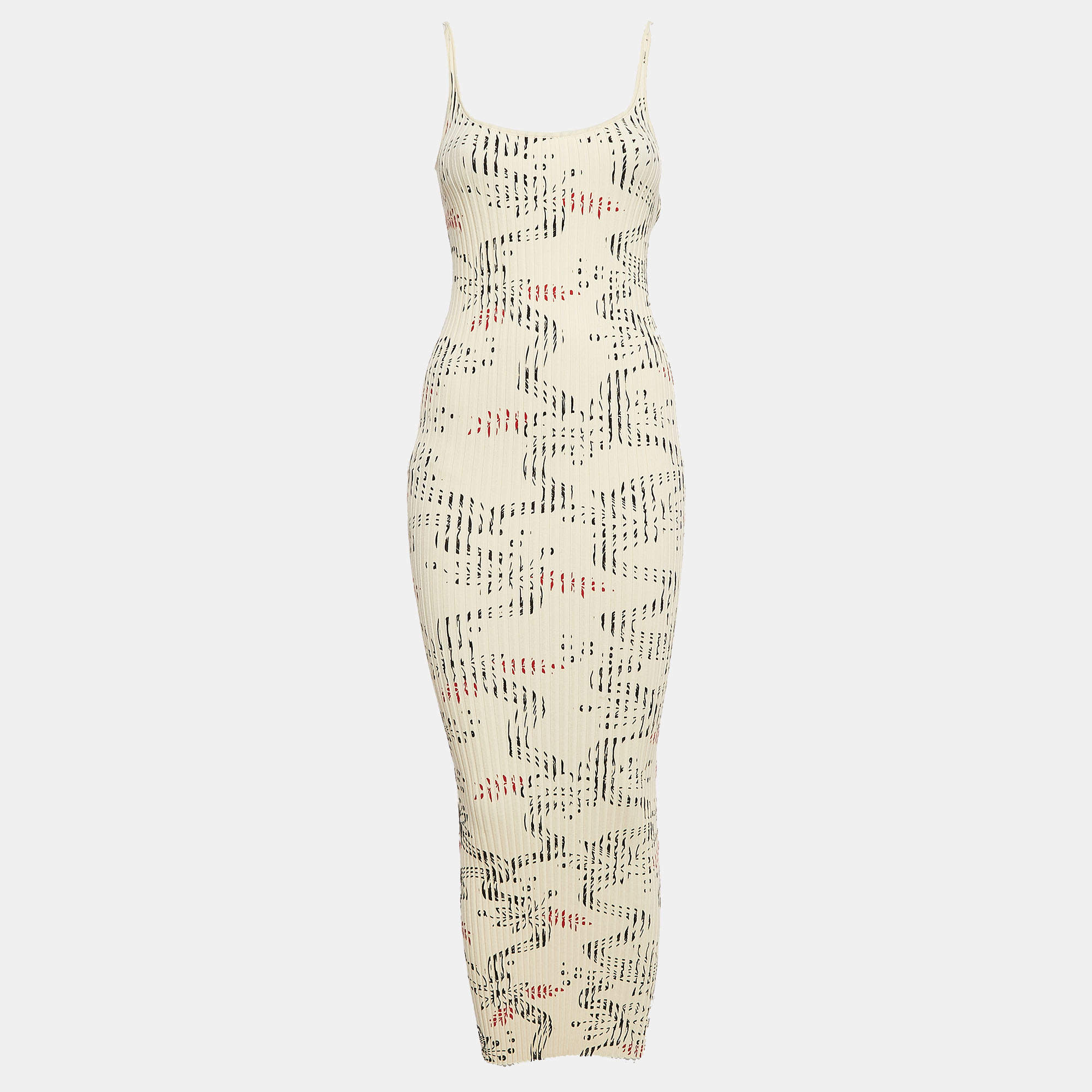 Paco Rabbane Cream Floral Print Rib Knit Midi Dress M