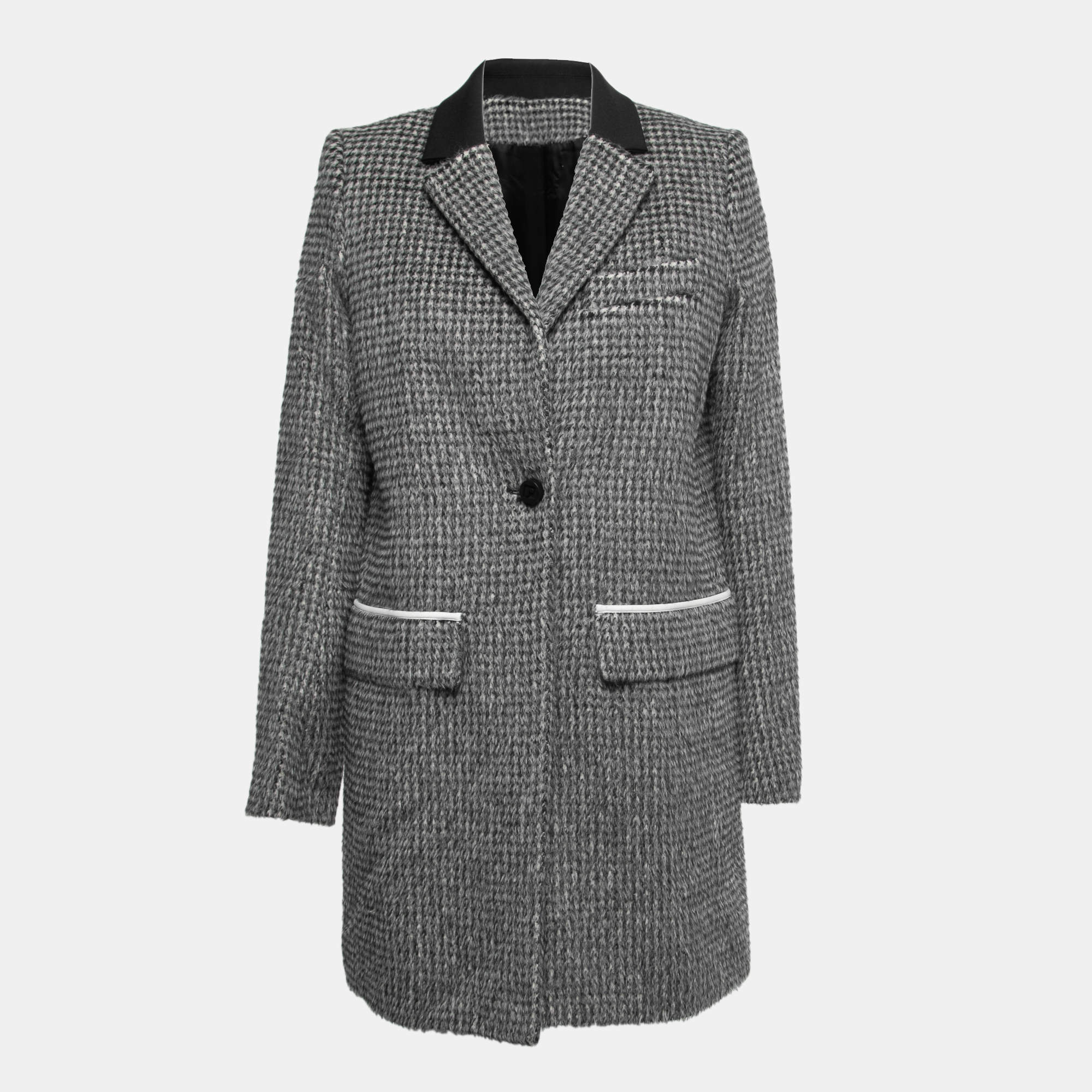Pre Owned Paco Robanne Monochrome Houndstooth Pattern Alpaca Wool Coat M
