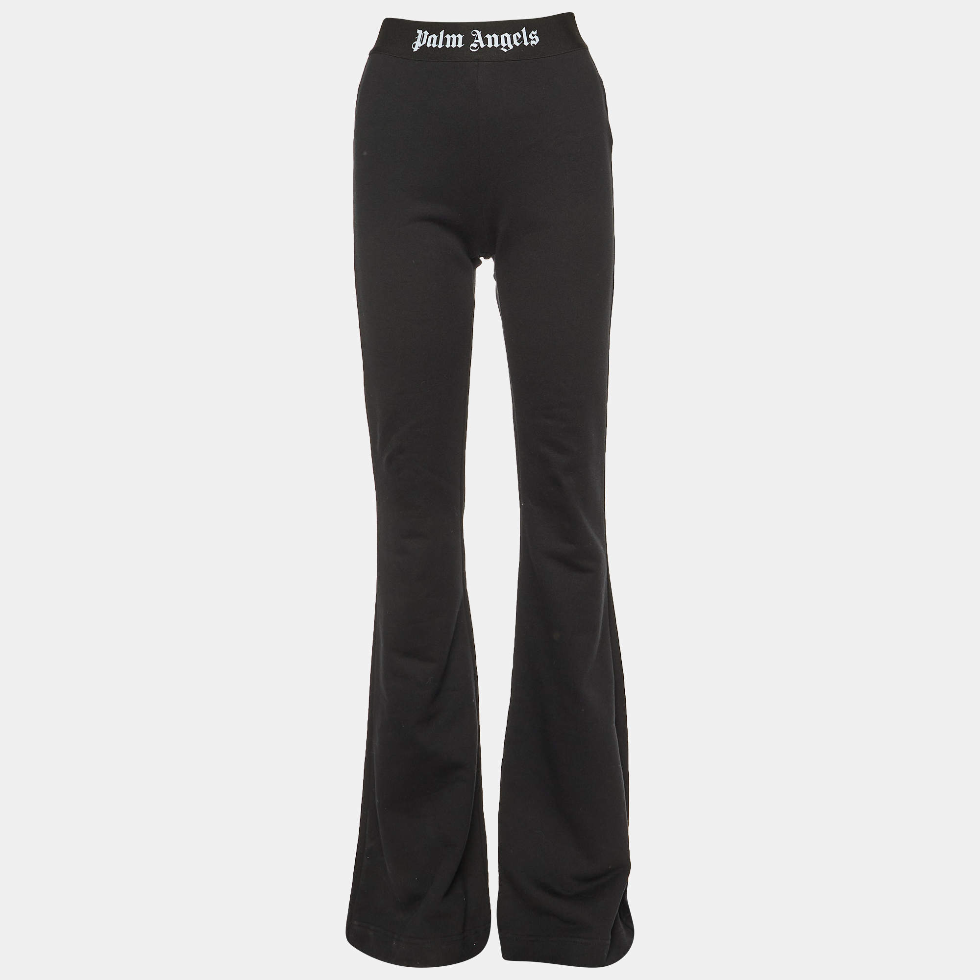 Pre Owned Palm Angels Black Cotton Logo Waist Band Flared Trousers S
