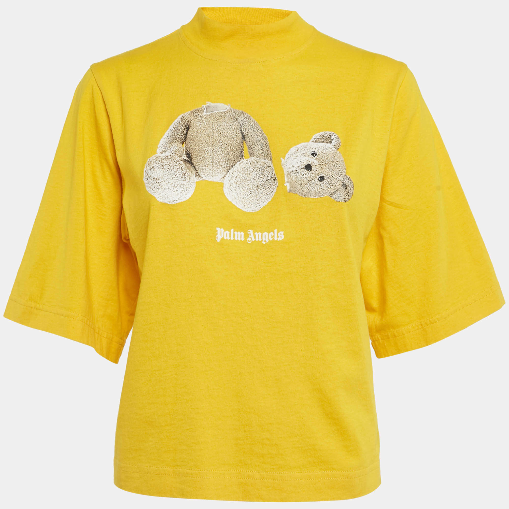 Palm Angels Yellow Teddy Print Jersey Crop T-Shirt S