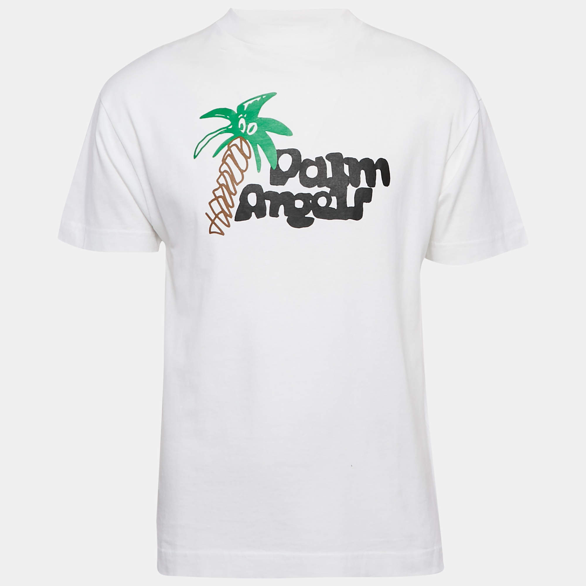 Palm Angels White Printed Jersey Crewneck T-Shirt S