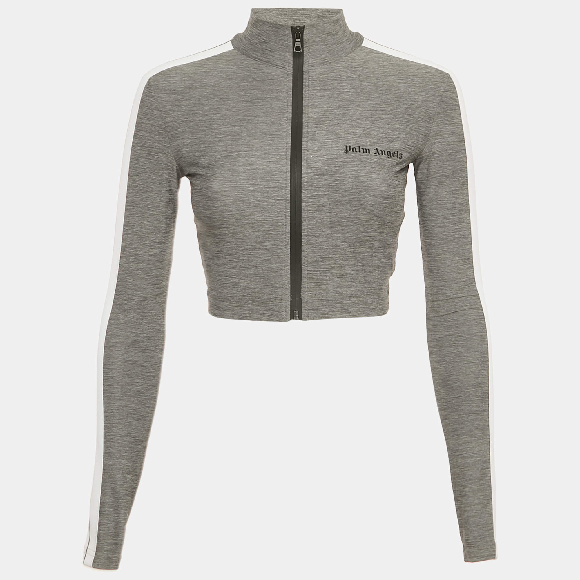 Pre Owned Palm Angels Grey Melange Technical Jersey Zip-Up Jacket S