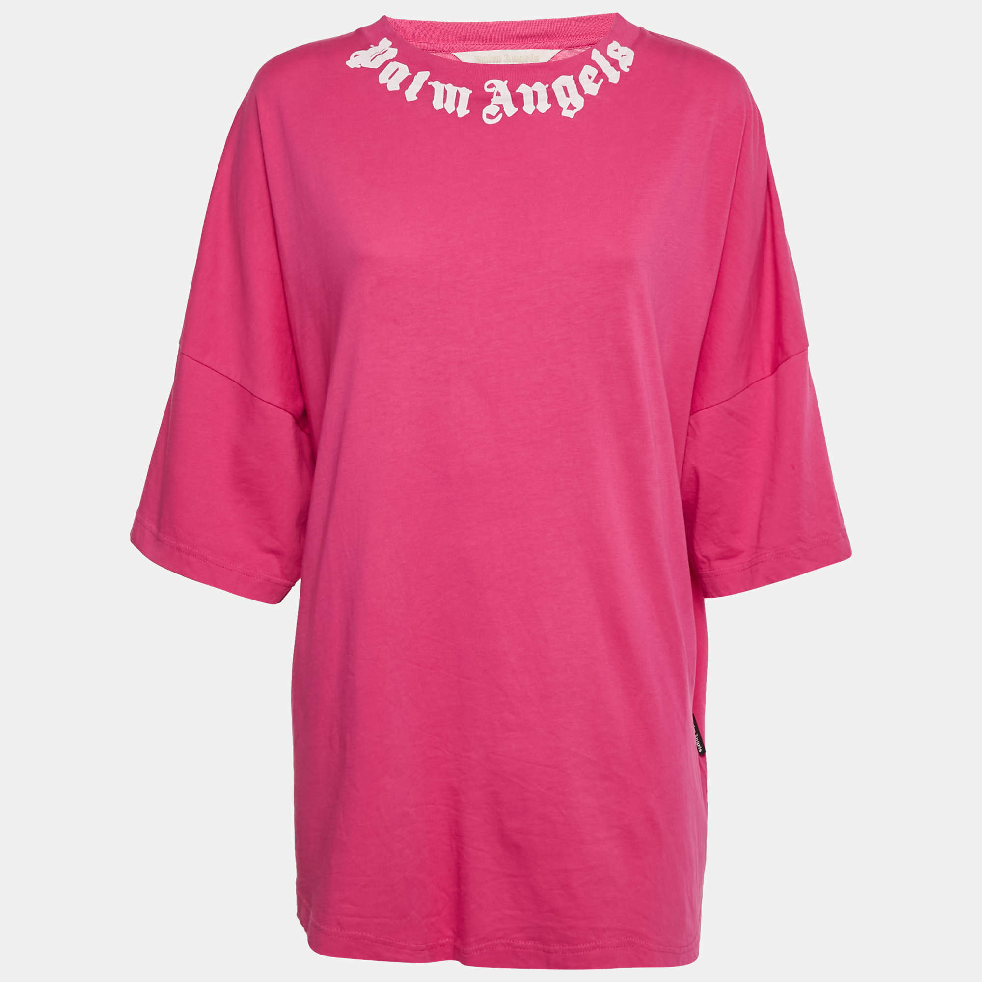 Pre Owned Palm Angels Pink Logo Print Cotton Oversized Shirt L