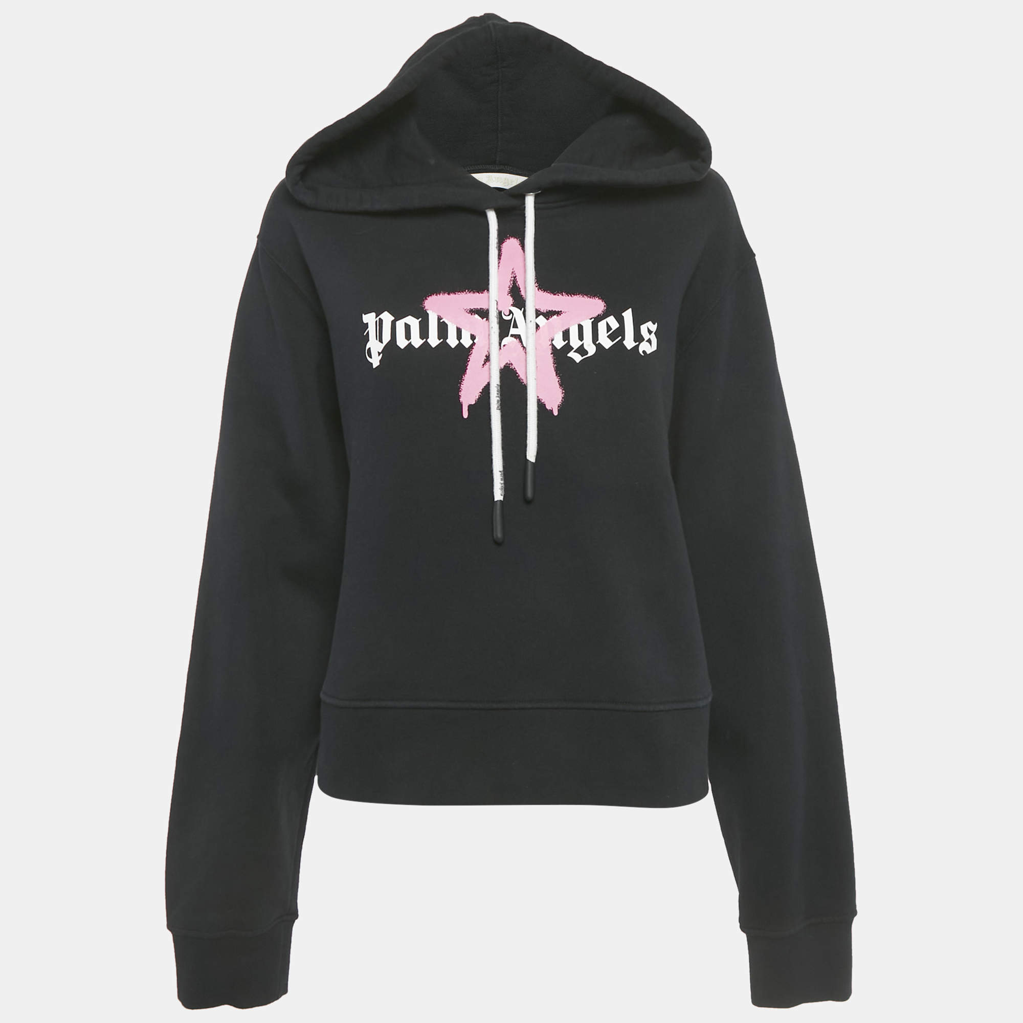 مملوكة مسبقًا Palm Angels Black Printed Cotton Hoodie L