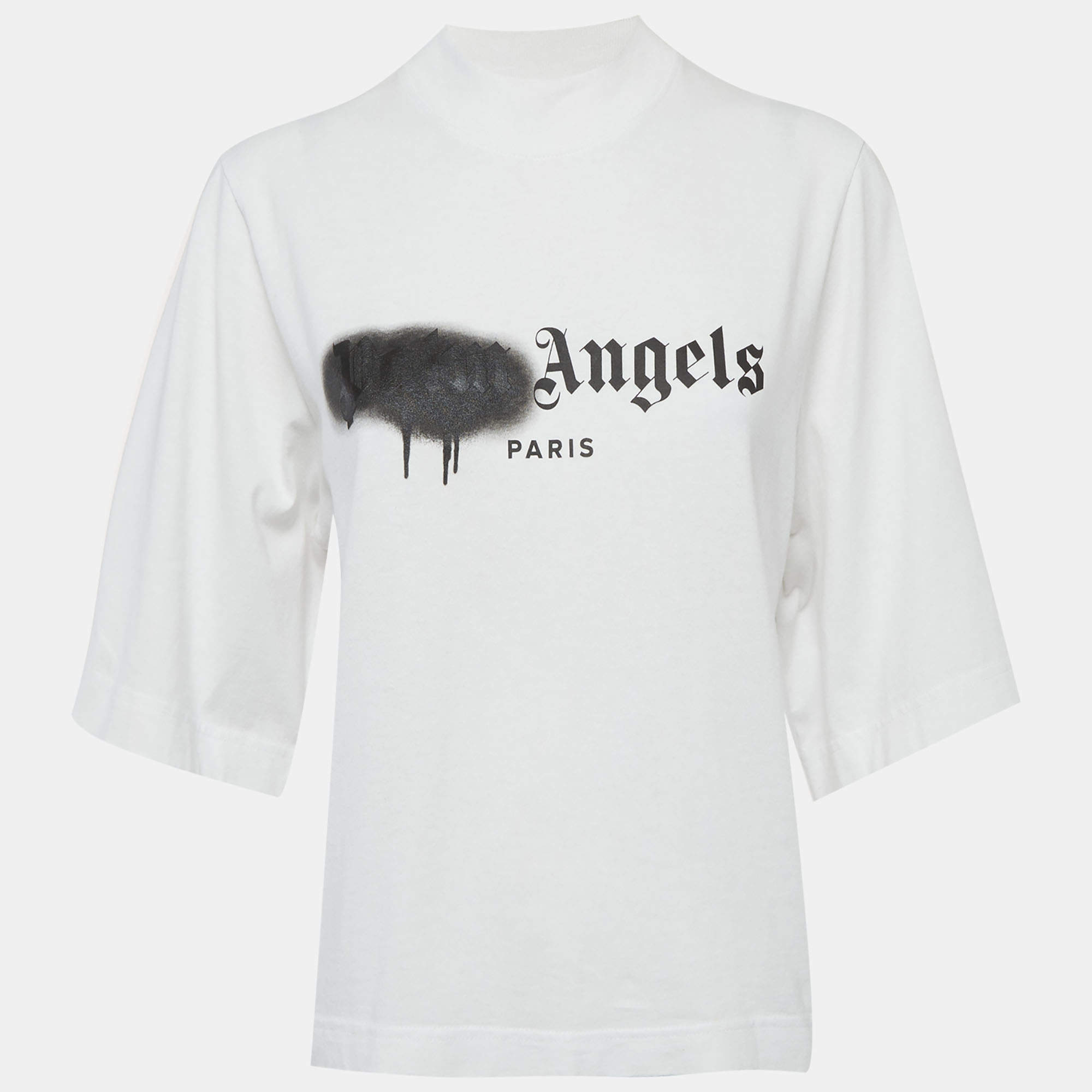 مملوكة مسبقًا Palm Angels White Jersey Logo Detail T-Shirt S