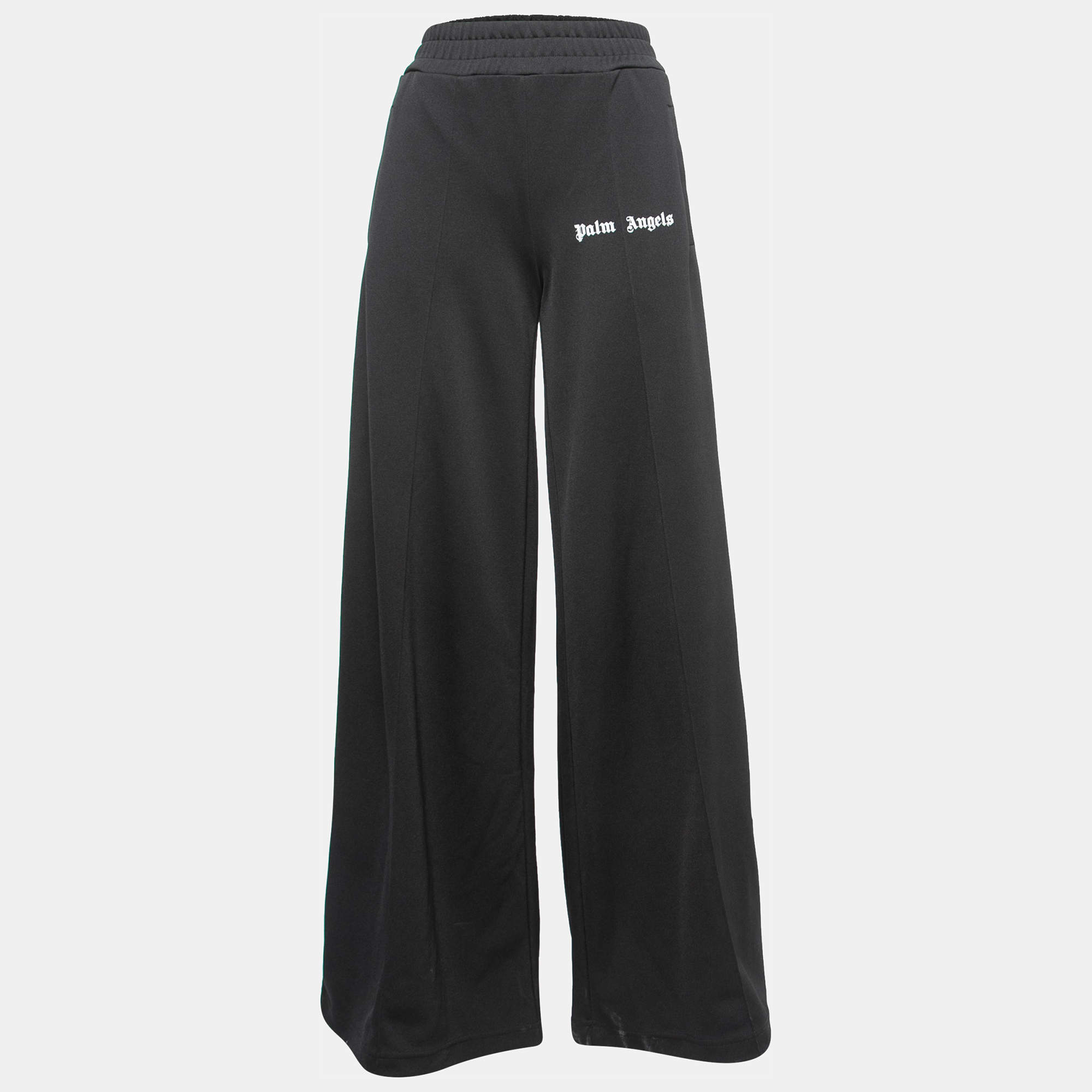 Palm Angels Black Synthetic Side Stripe Detail Wide-Leg Track Pants M