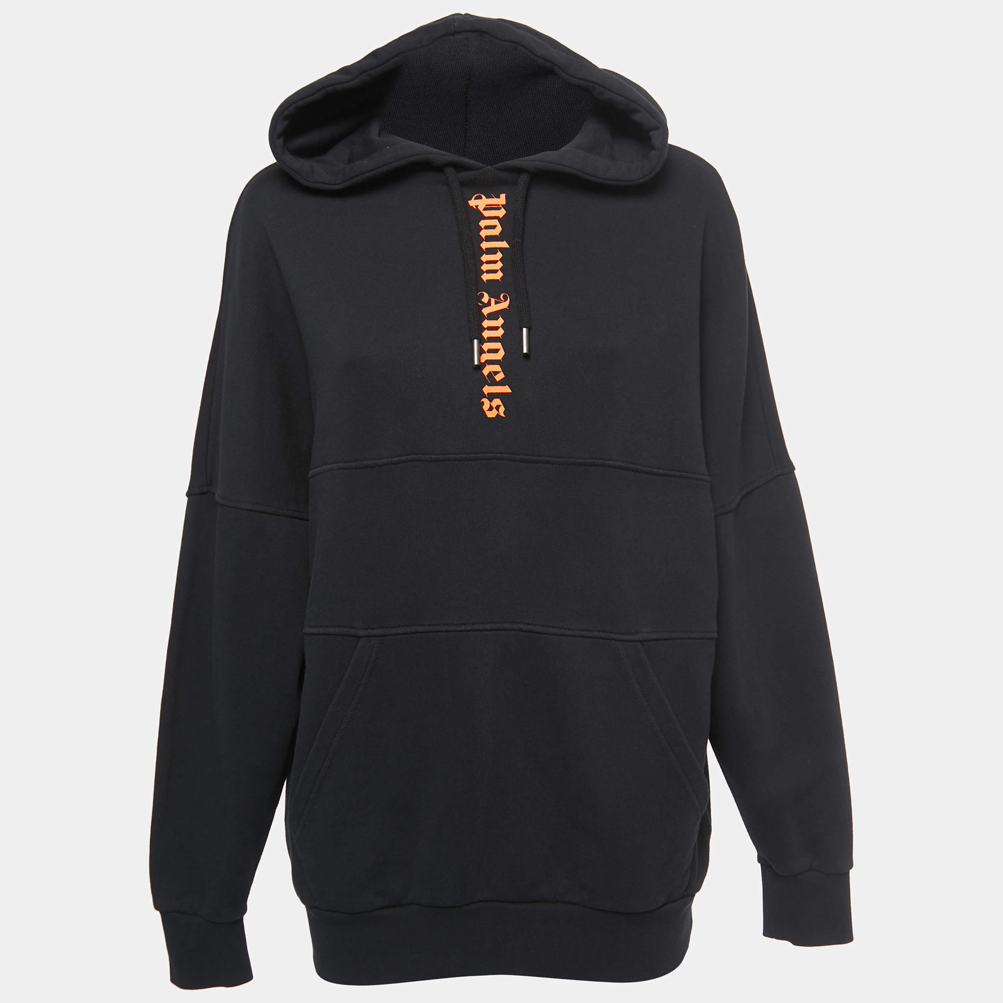 Palm Angels Black Logo Print Cotton Knit Hooded Jacket XS