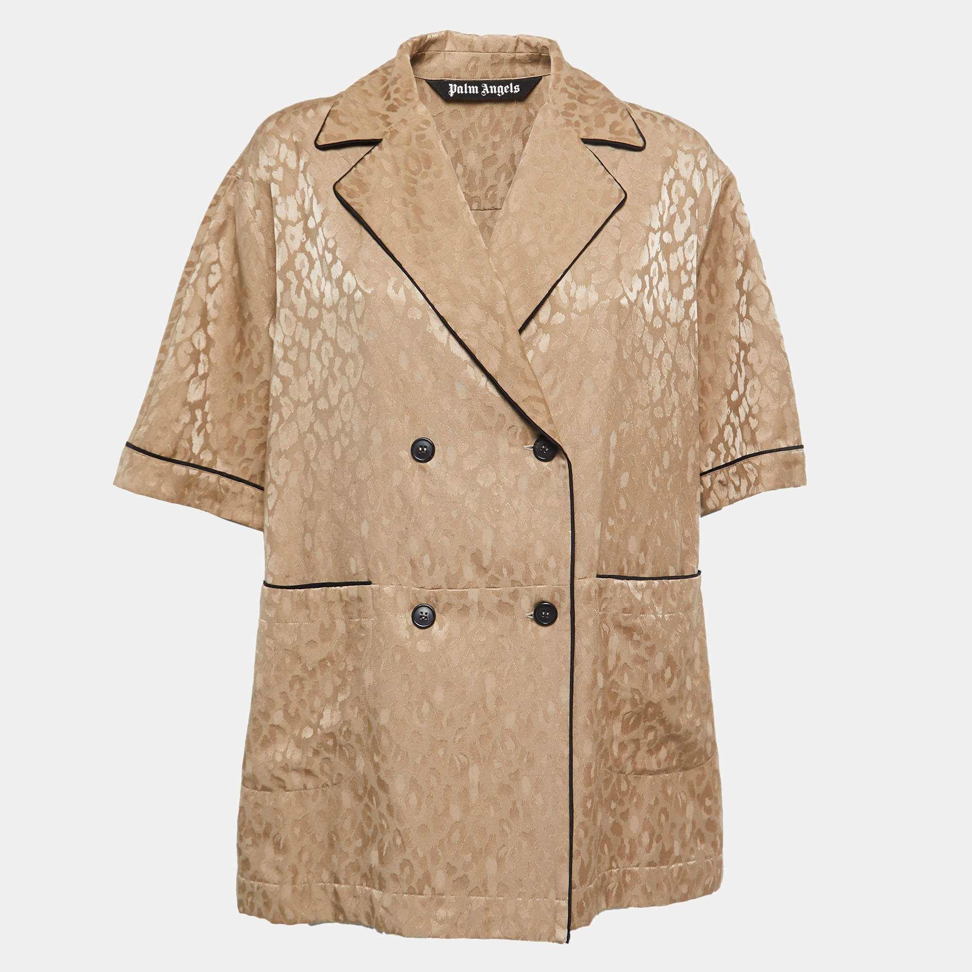 Pre Owned Palm Angels Brown Animal Textured Jacquard Double-Breasted Top M