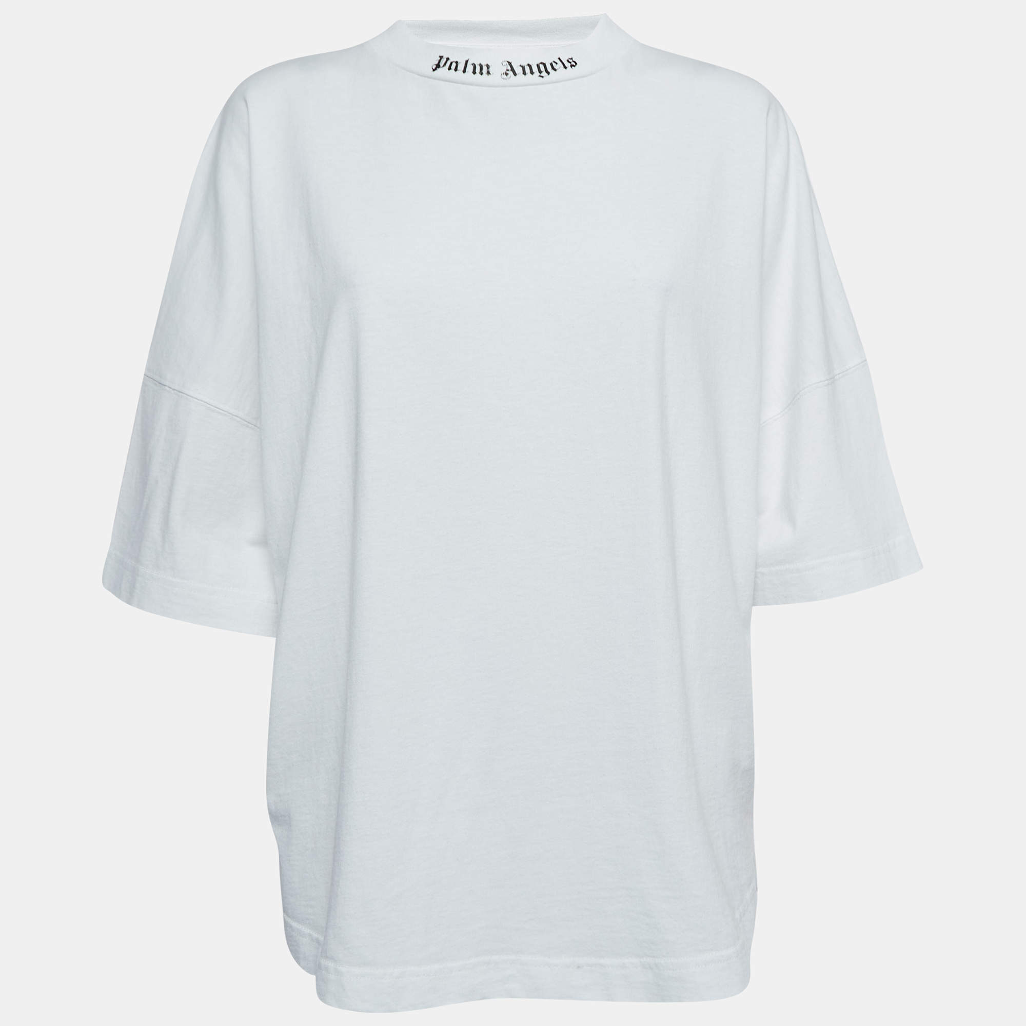 Palm Angels White Logo Print Cotton Crew Neck  Oversized T-Shirt S