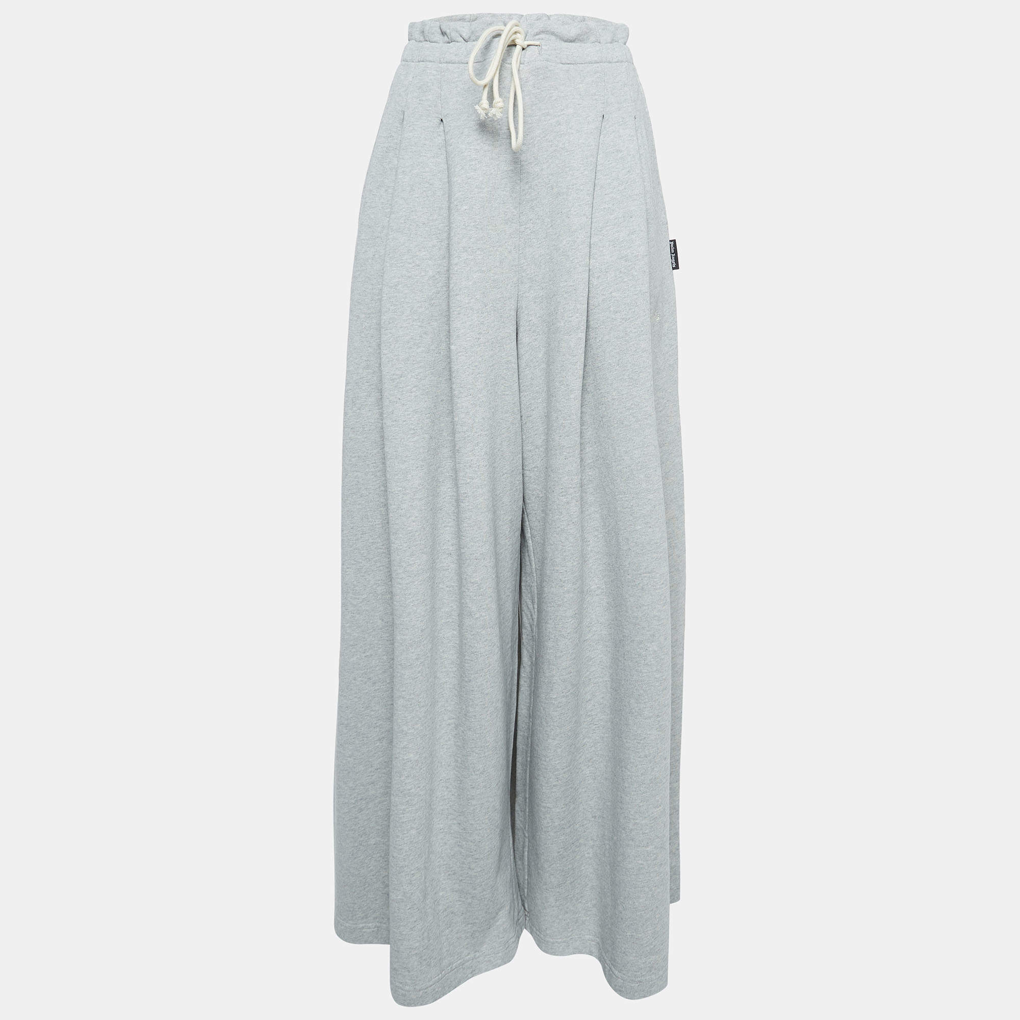 Palm Angels Grey Cotton Wide Leg Drawstring Pants L