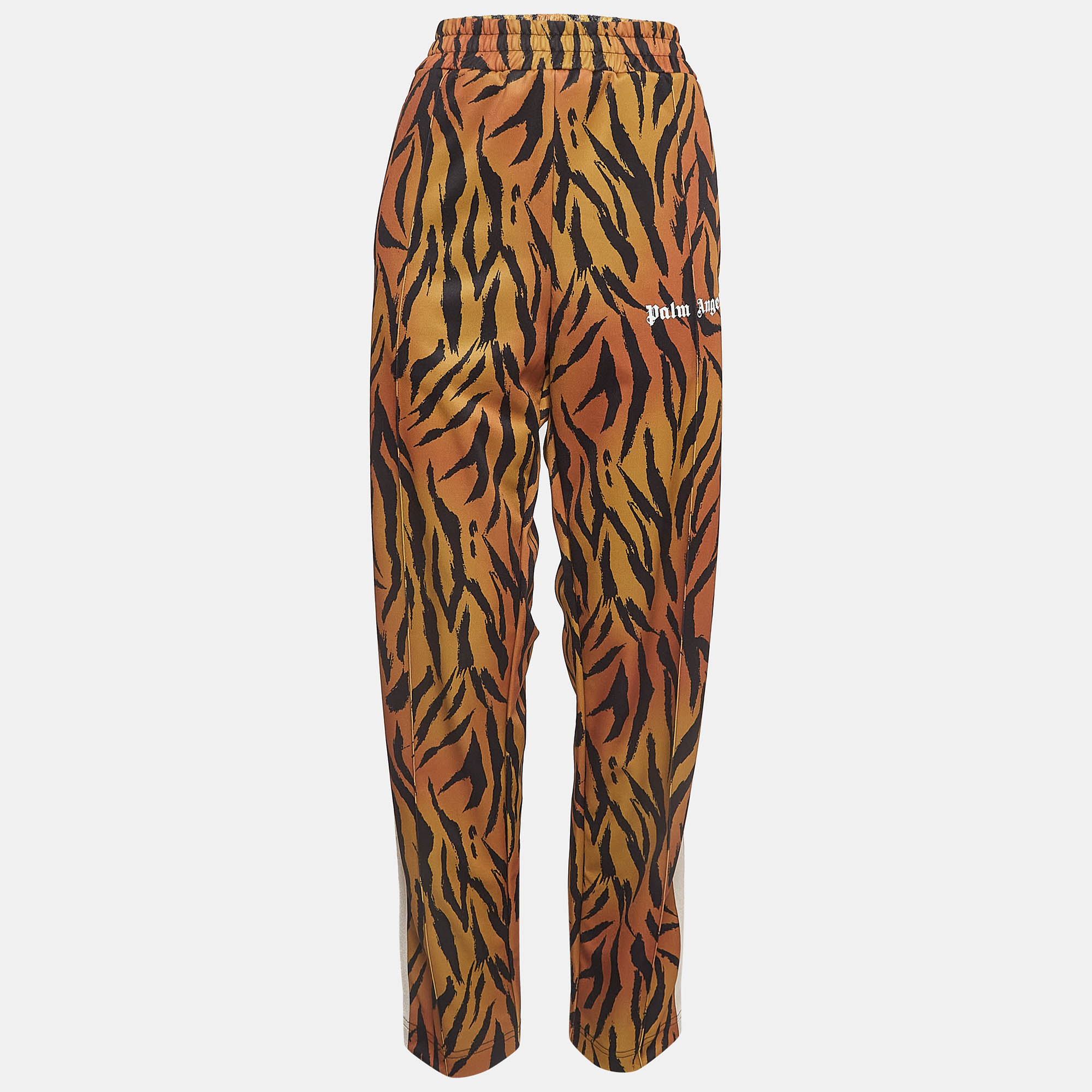 Palm Angels Orange Tiger Print Knit Side Stripe Detail Track Pants XL