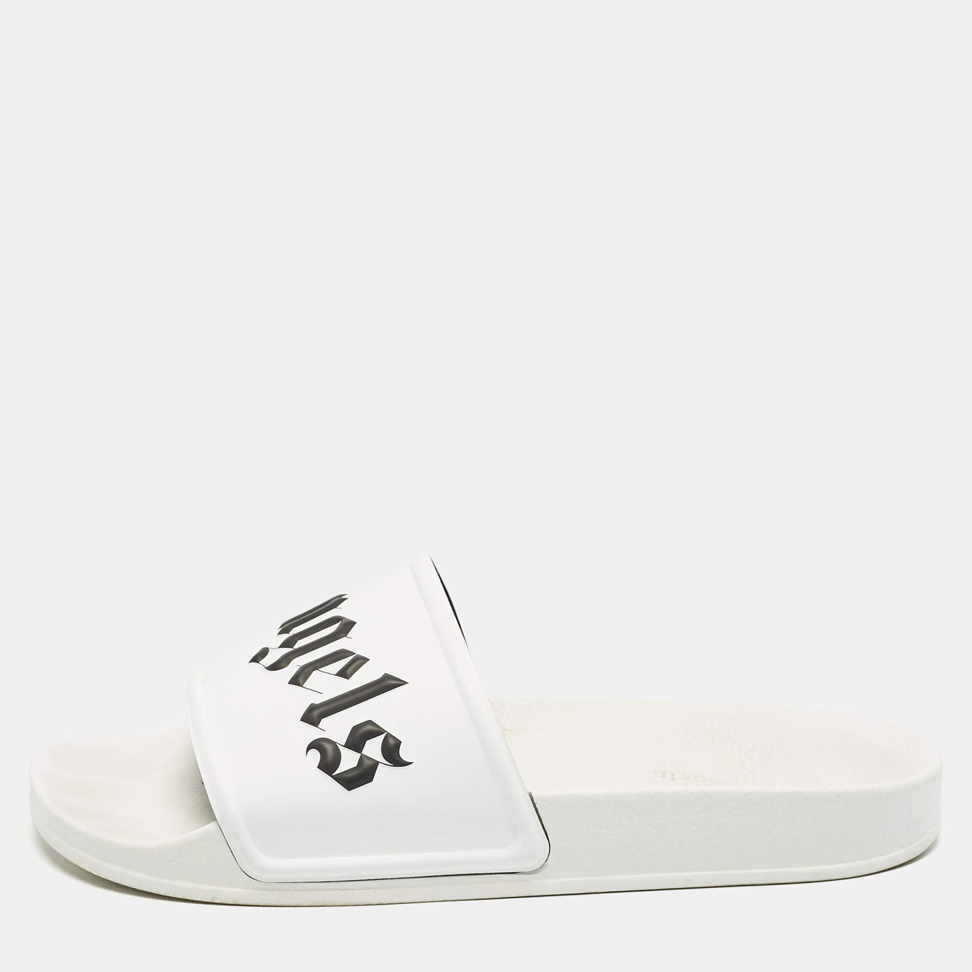 Palm Angels White Leather Slide Sandals Size 41