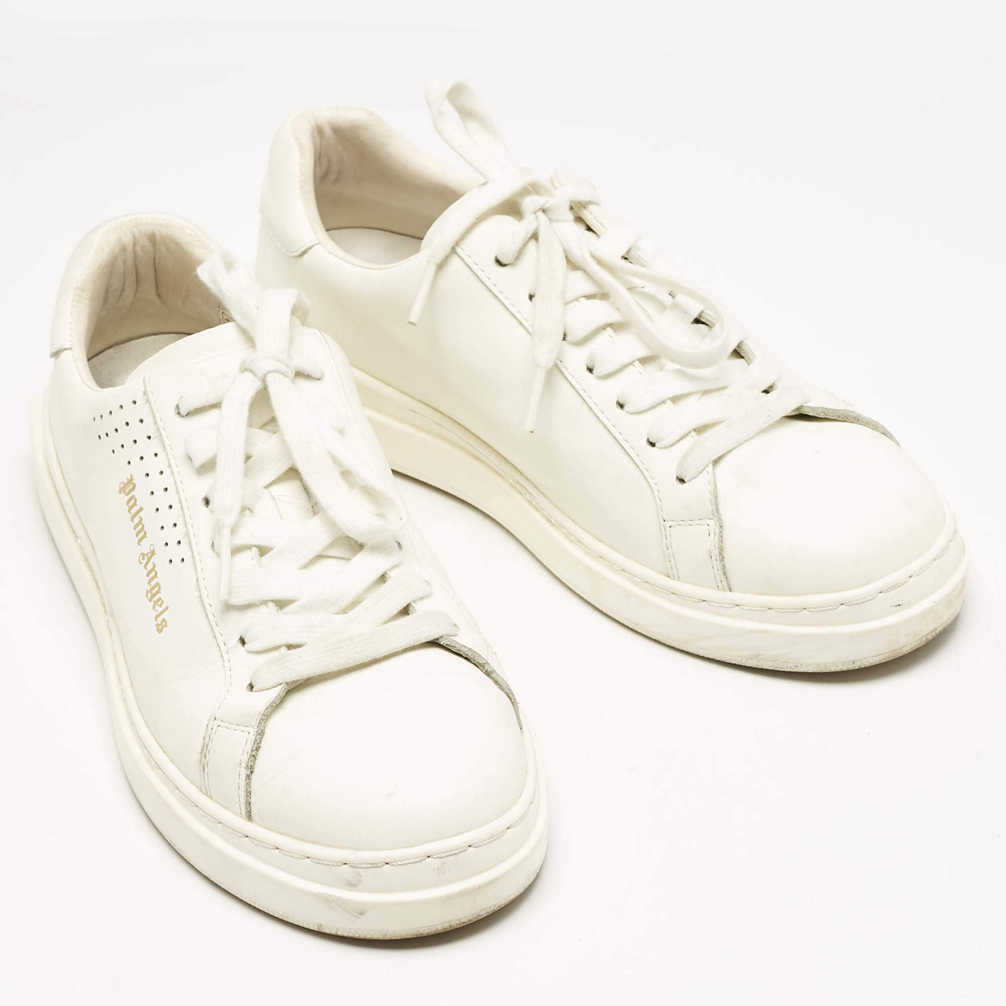 Palm Angels White Leather Two Low Top Sneakers Size 39 Palm