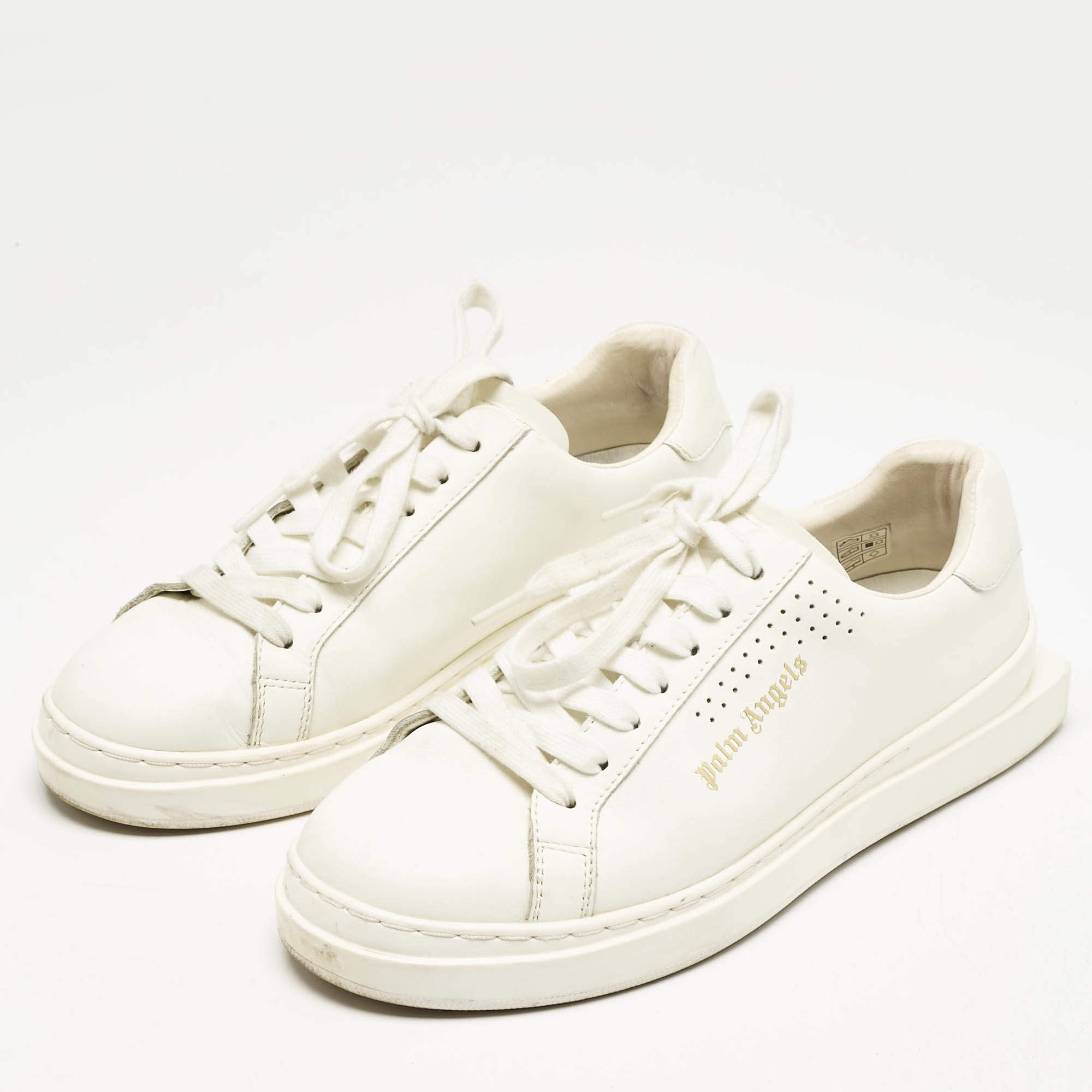 Palm Angels White Leather Two Low Top Sneakers Size 39 Palm