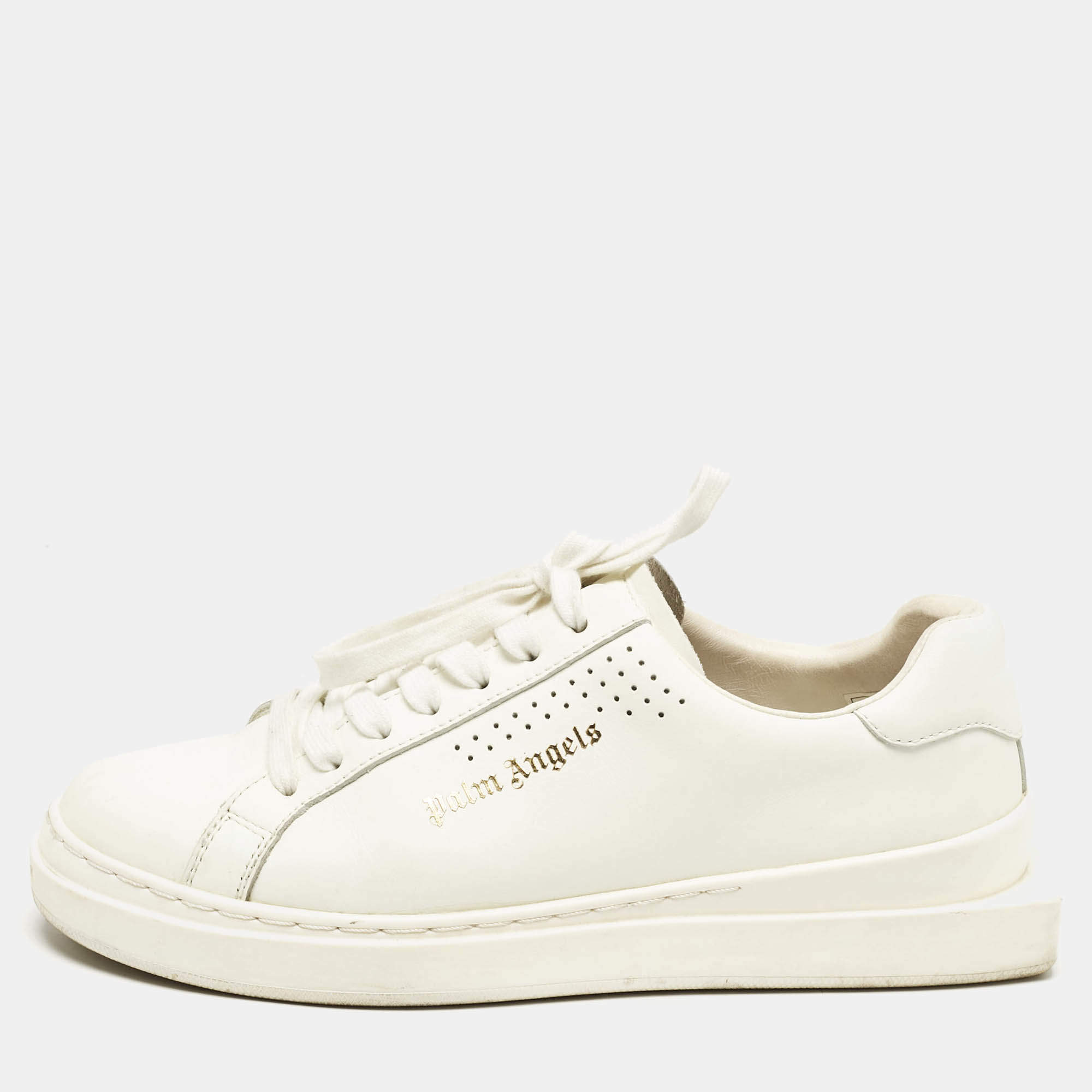 Palm Angels White Leather Two Low Top Sneakers Size 39
