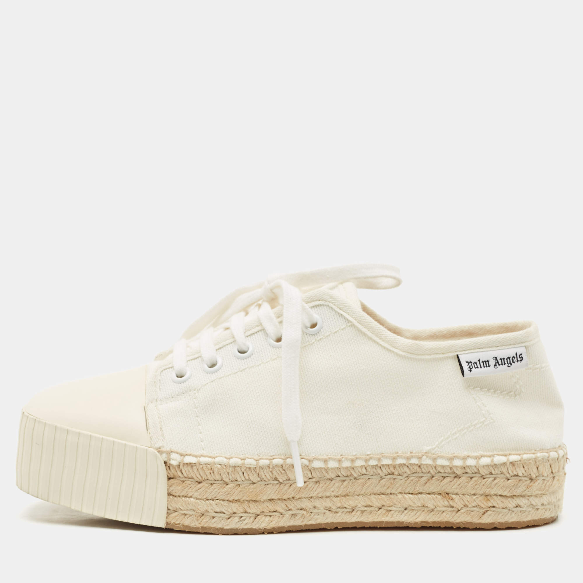 Pre Owned Palm Angels Off White Canvas Espadrille Sneakers Size 38