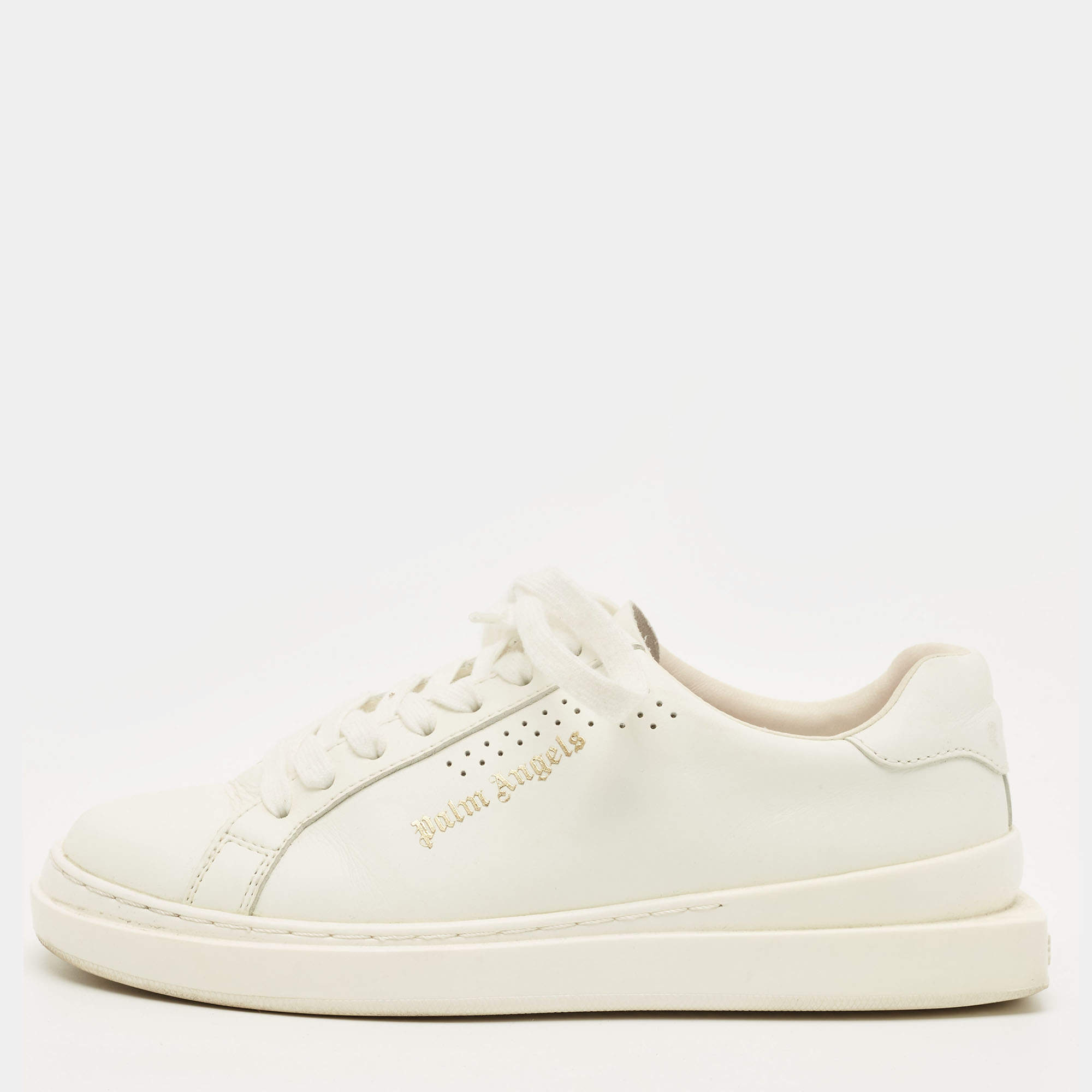 Pre Owned Palm Angels Size 38 White Leather Lace Up Sneakers