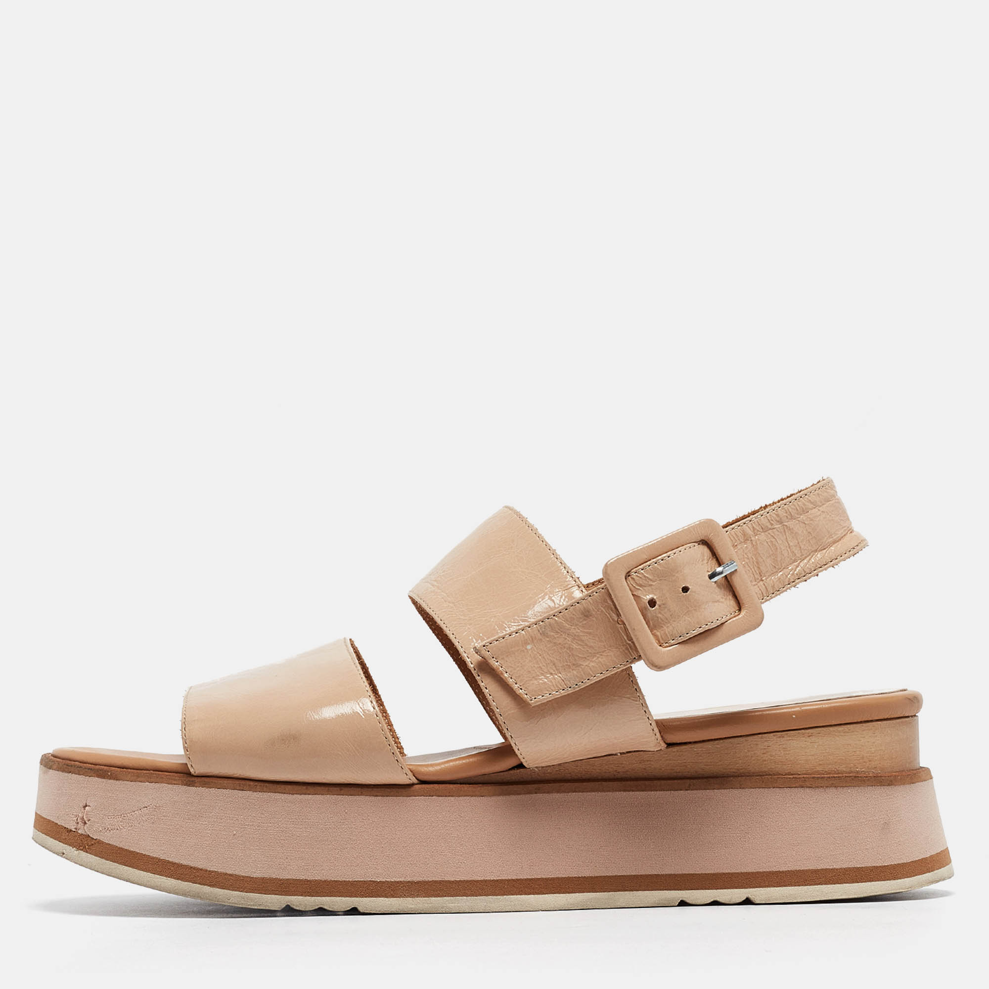Paloma Barceló Beige Leather Platform Sandals Size 41