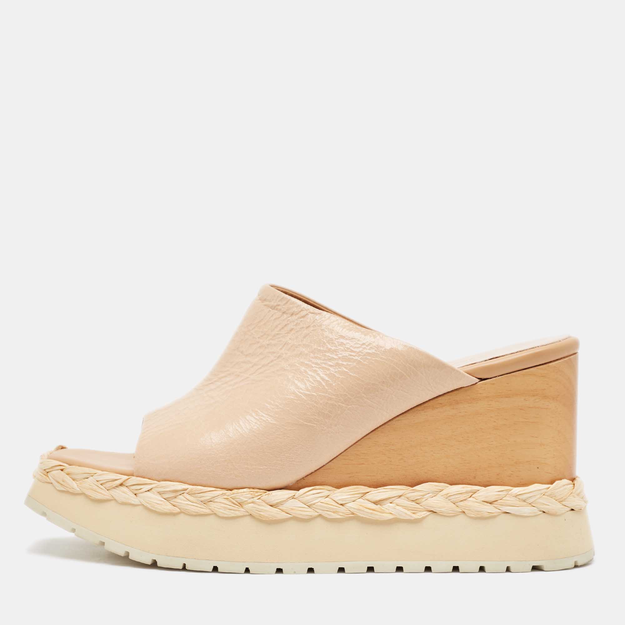 Paloma Barceló Beige Leather Wedge Platform Mules Size 39