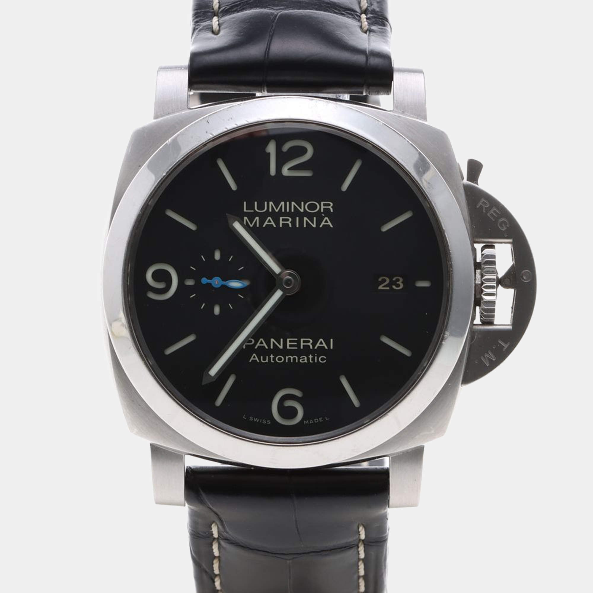 Pre Owned Panerai Luminor Marina PAM01312 Automatic Black Stainless Steel Men's Wristwatch 44mm