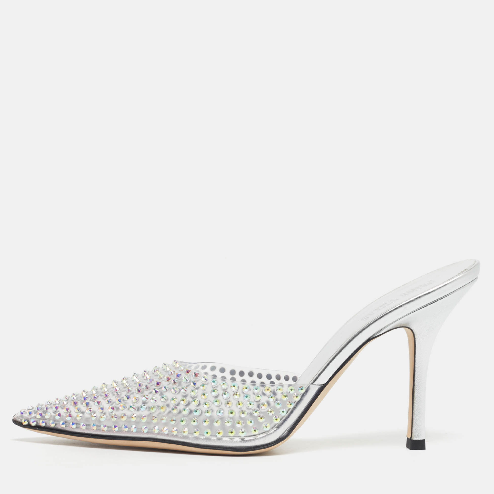 Pre Owned Paris Texas Transparent Leather and PVC Crystal Embellished Hollywood Mules Size 39.5
