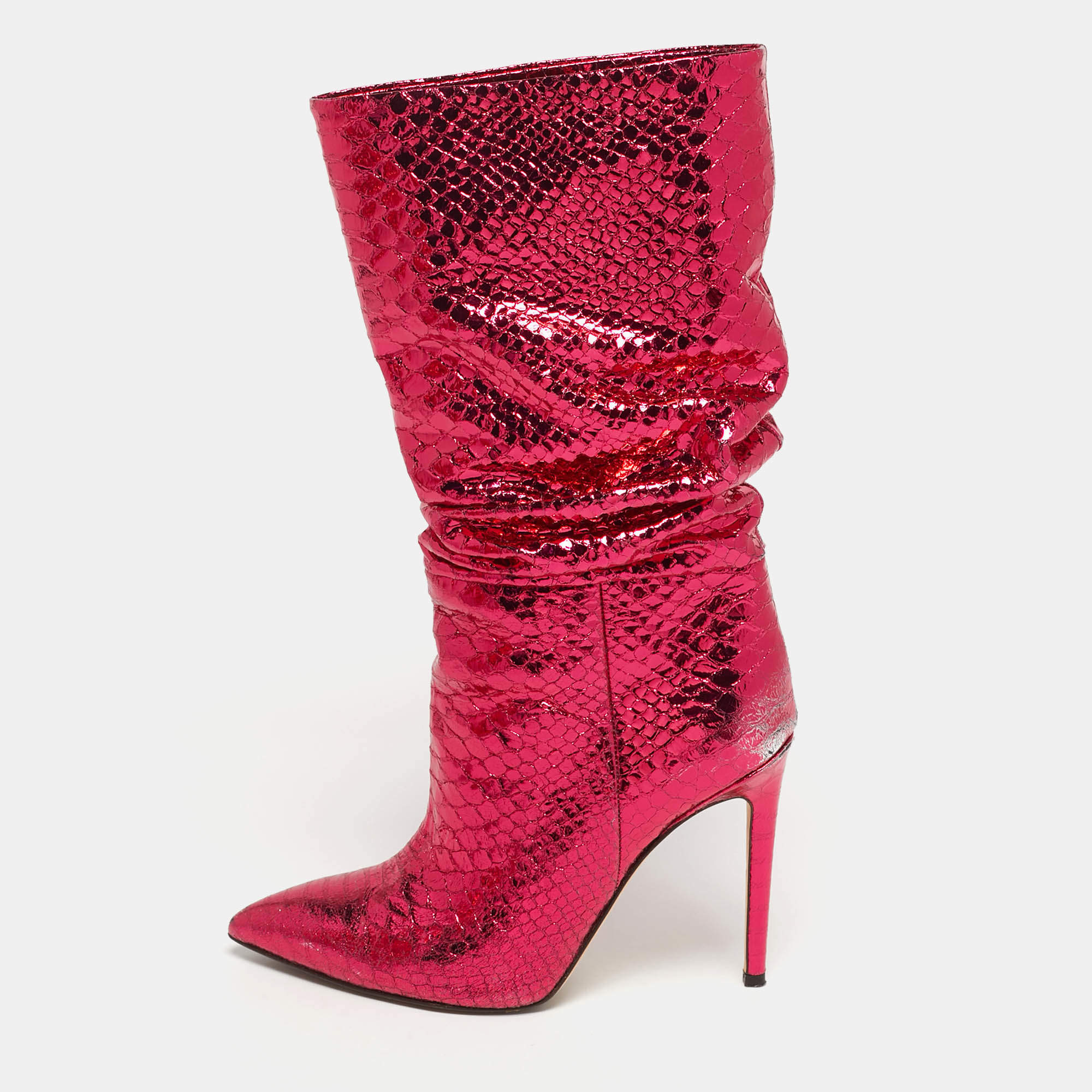 مملوكة مسبقًا حذاء بوت باريس تكساس جلدي ذهبي بارتفاع متوسط للساق مقاس 41