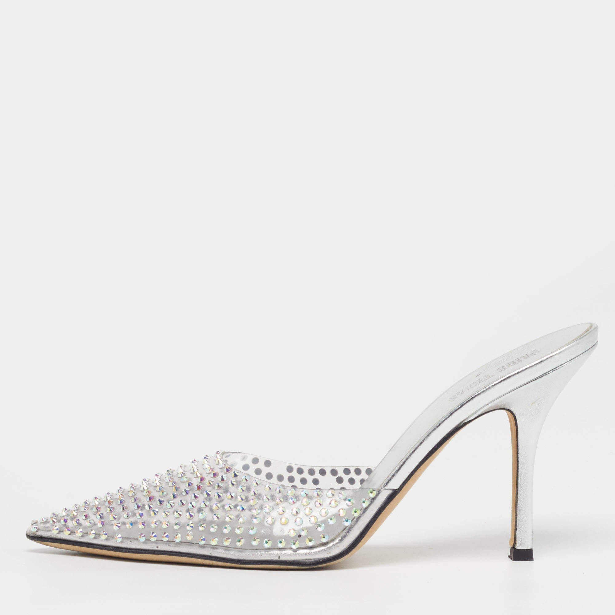 Pre Owned صندل باريس تكساس هوليوود شفاف/فضي مزينة بالكريستال مادة PVC مقاس 40