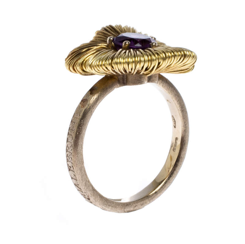 Pasquale Bruni Penelope Amethyst 18K Yellow Gold Flower Ring Size 53