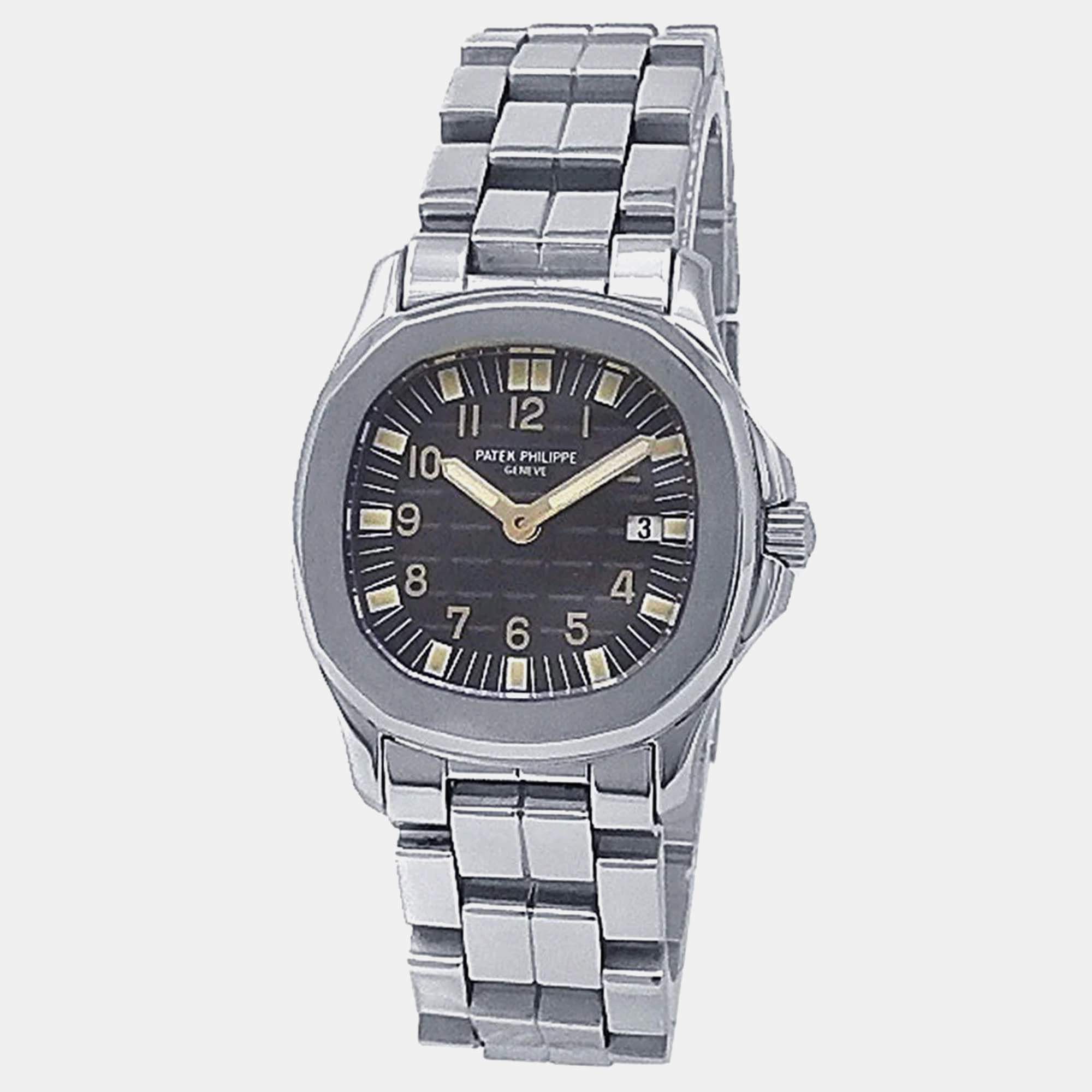 Pre Owned Patek Philippe Aquanaut 4960/1A-001 Quartz Black Dial Stainless Steel Women's Wristwatch 30 mm