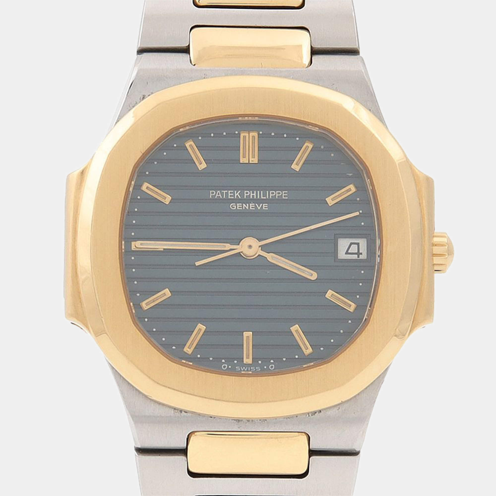 مملوكة مسبقًا Patek Philippe Nautilus 3900/1 Automatic Black 18K Yellow Gold Stainless Steel Men's Wristwatch 33mm