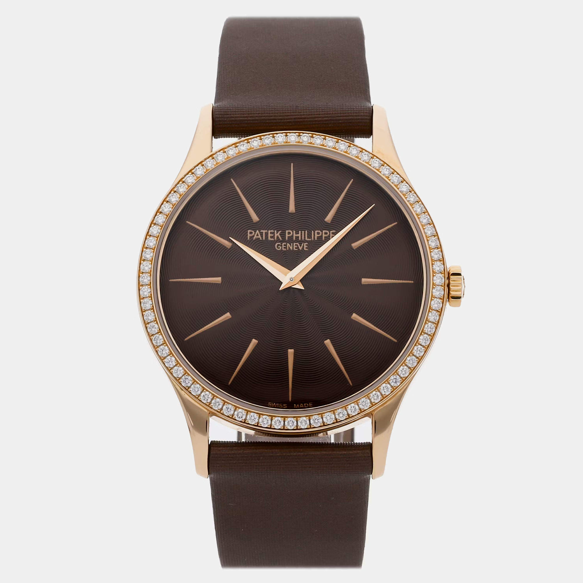 مملوكة مسبقًا Pre-Owned Patek Philippe Calatrava 4897R-001 Brown Manual Winding 18k Rose Gold Women's Wristwatch 33 mm