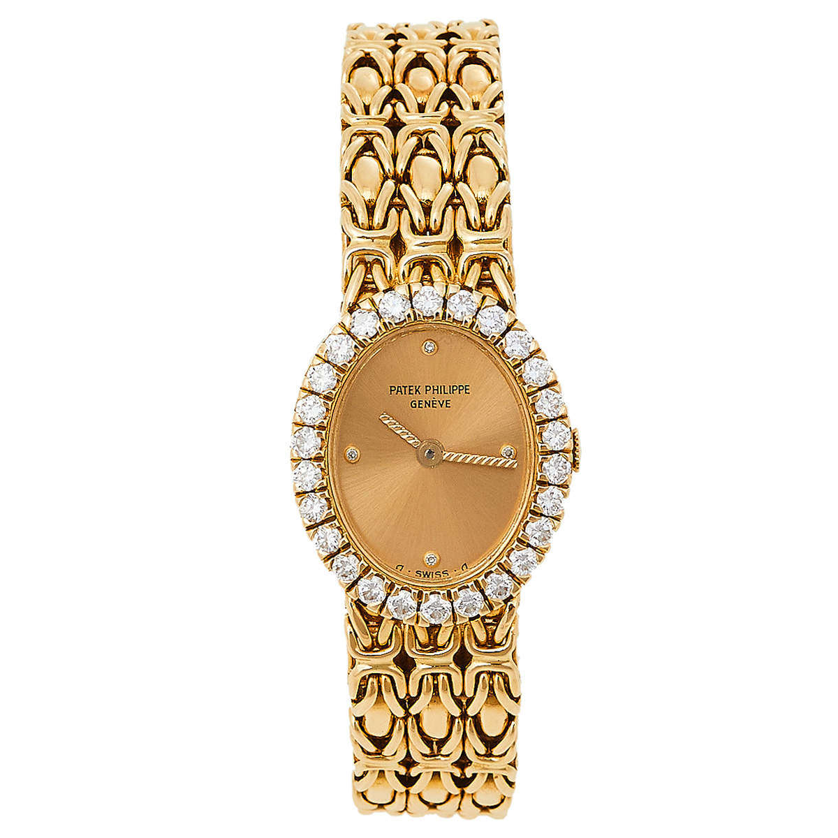 Patek Philippe Champagne Diamonds 18K Yellow Gold Vintage Oval 4752/001 Women's Wristwatch 18 MM