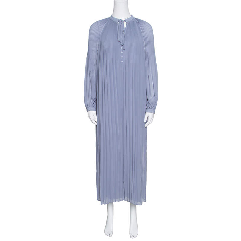 Pre Owned Paul and Joe Elegante Grey Plisse Crepe Tie Detail Midi Dress M