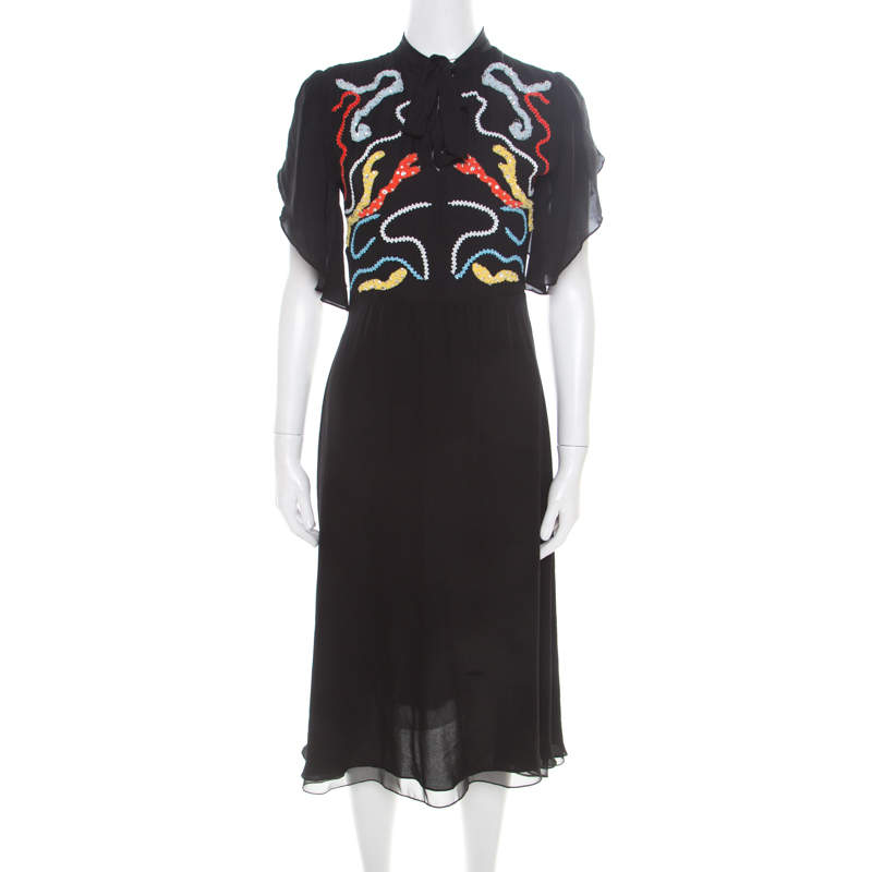 Paul and Joe Black Embellished Silk Grabel Dress S