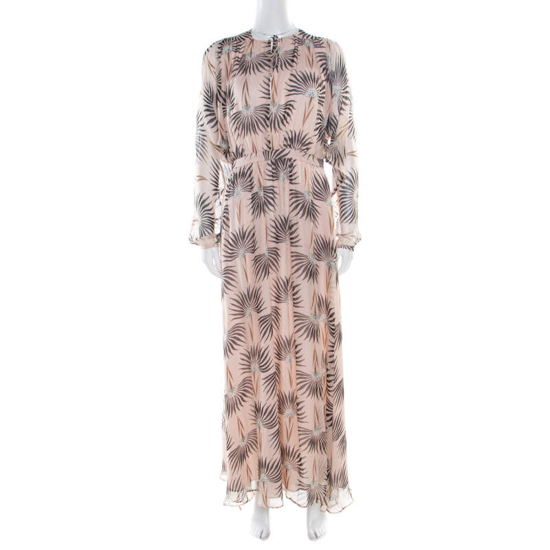 مملوكة مسبقًا Paul and Joe Pink Printed Silk Chiffon Neck Tie Detail Valentine Maxi Dress M