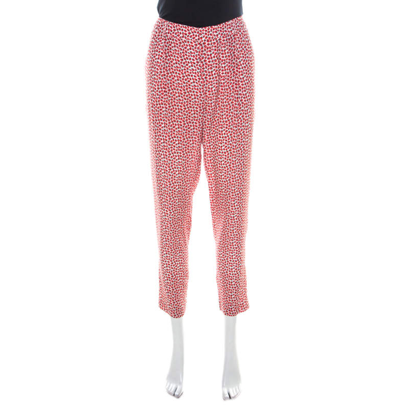 Paul and Joe Red Strawberry Print Cotton Blend Relaxed Tapered Pants M