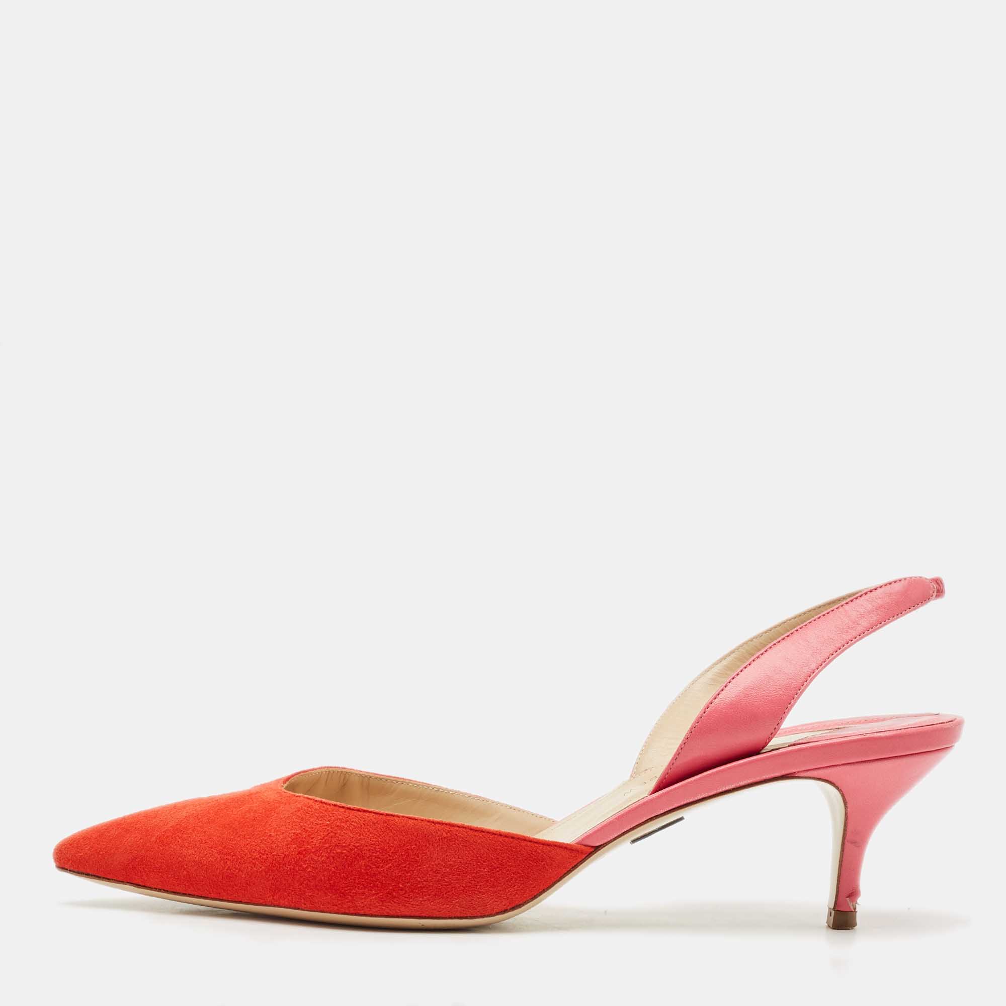 Pre Owned Paul Andrew Red Leather and Suede Rhea Slingback Pumps Size 41