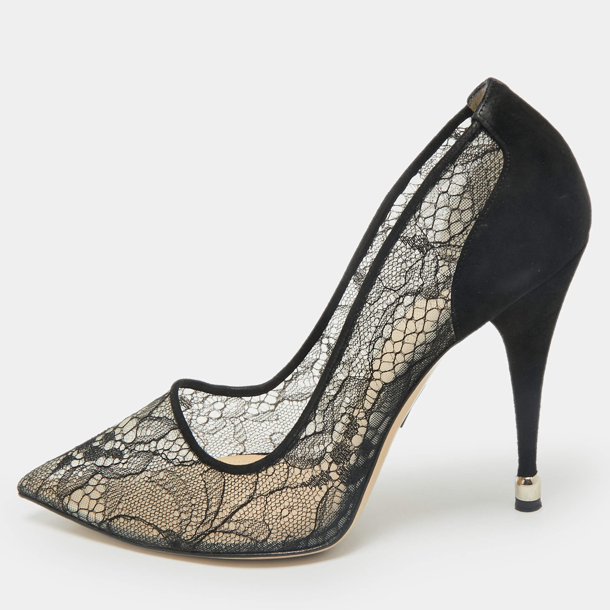 Pre Owned Paul Andrew Black Lace and Suede Sidai Pumps Size 38