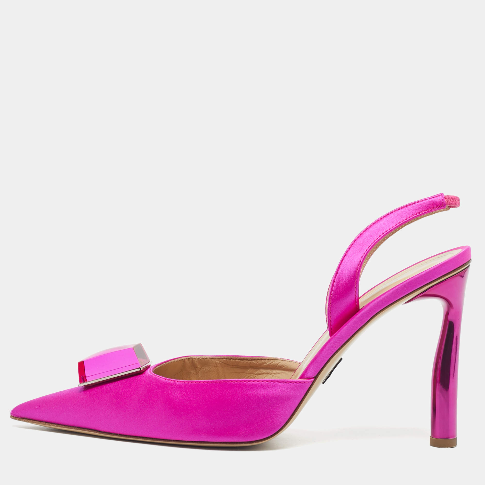 Pre Owned Paul Andrew Pink Satin Crystal Cube Embellished Rhea Slingback Pumps Size 41