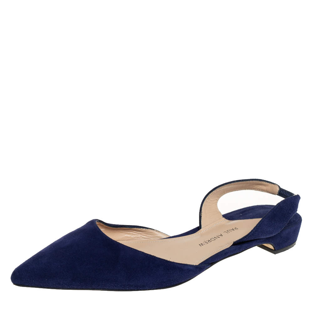 Paul Andrew Navy Blue Suede Rhea Flat  Sandals Size 38