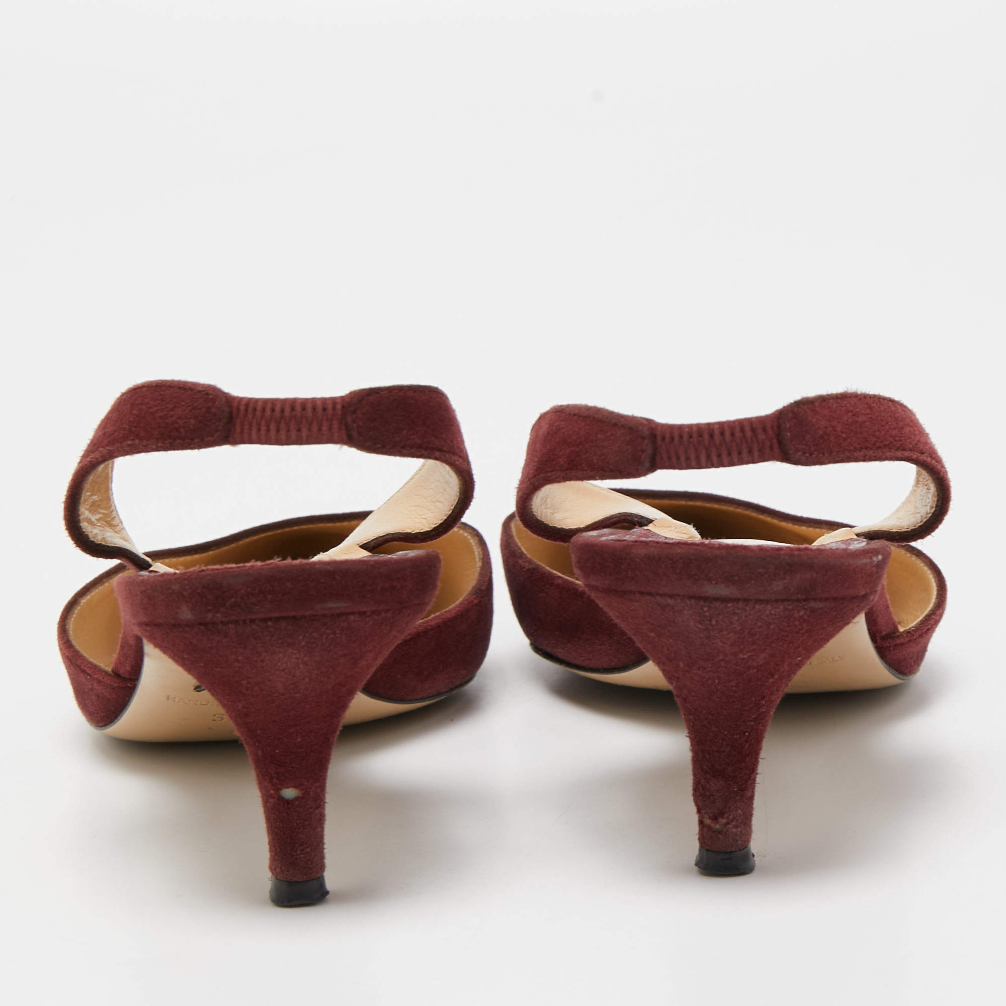 Pre Owned Paul Andrew Burgundy Suede Rhea Slingback Pumps Size 37.5