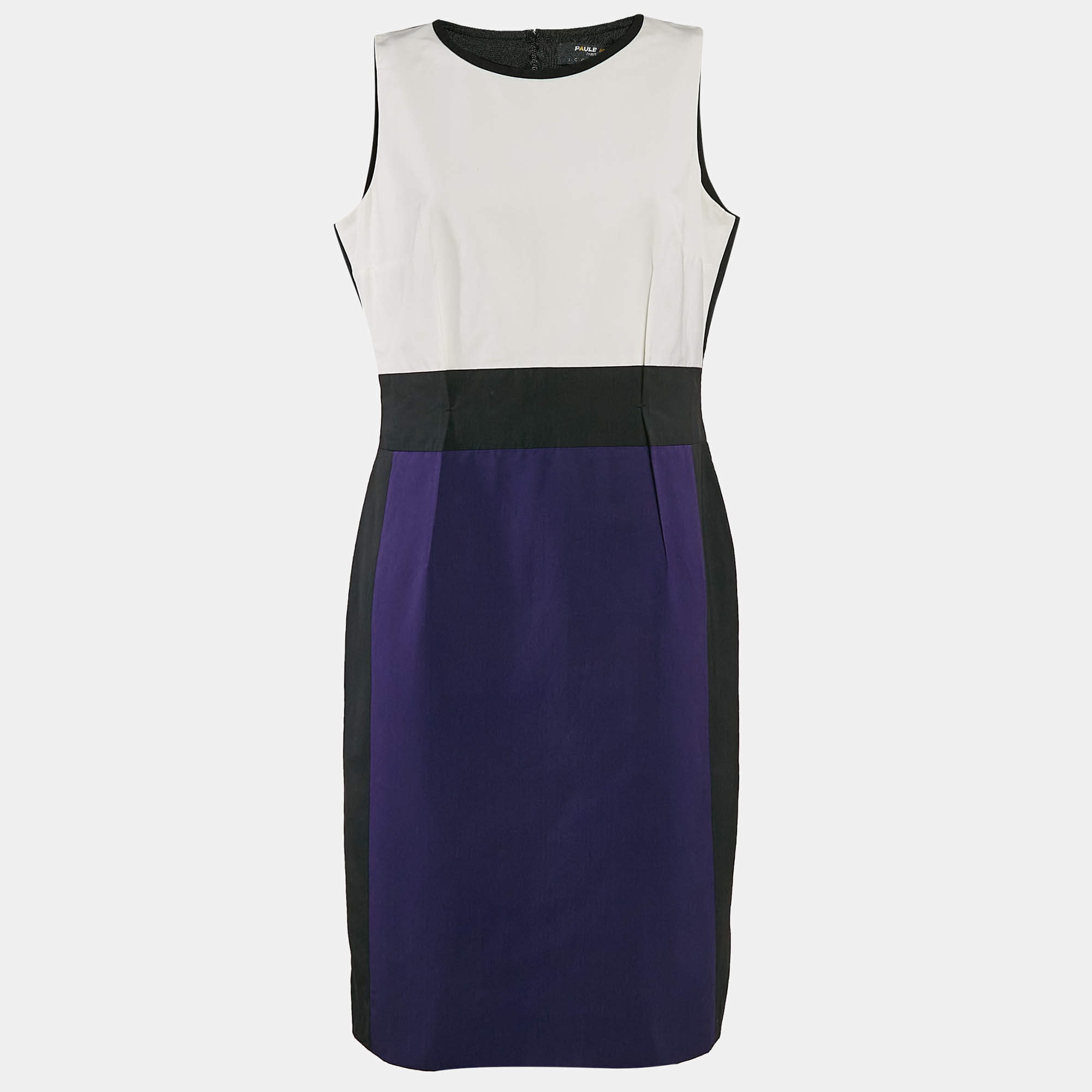 Paule Ka Multicolor Synthetic Color-Block Knee-Length Sleeveless Dress L