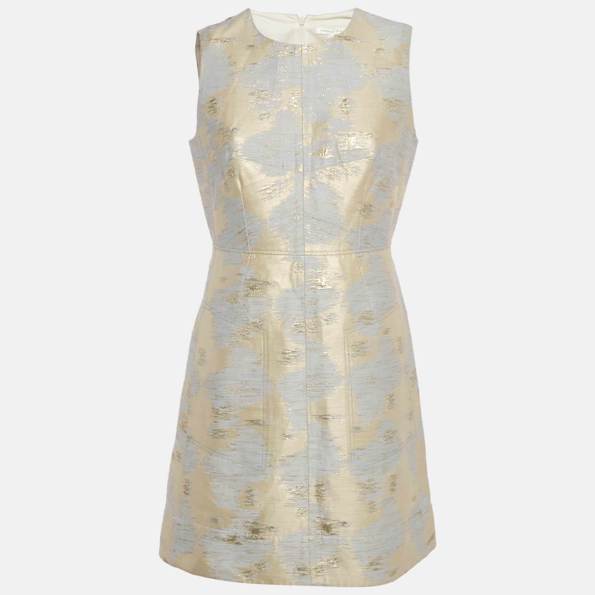 Pre Owned Paule Ka Grey/Cream Lurex Jacquard Mini Dress M