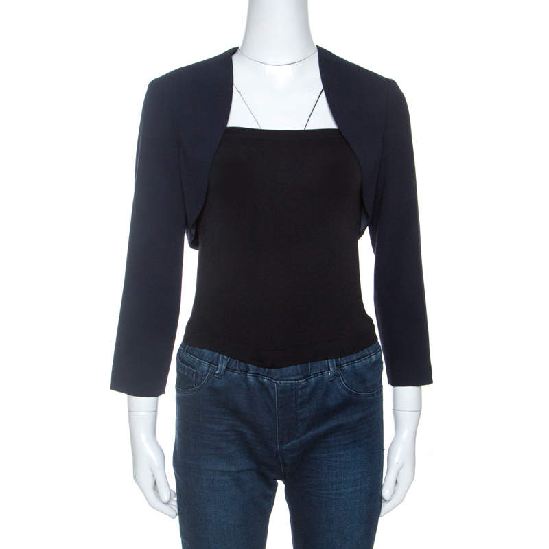 Paule Ka Navy Blue Crepe Open Front Cropped Bolero M