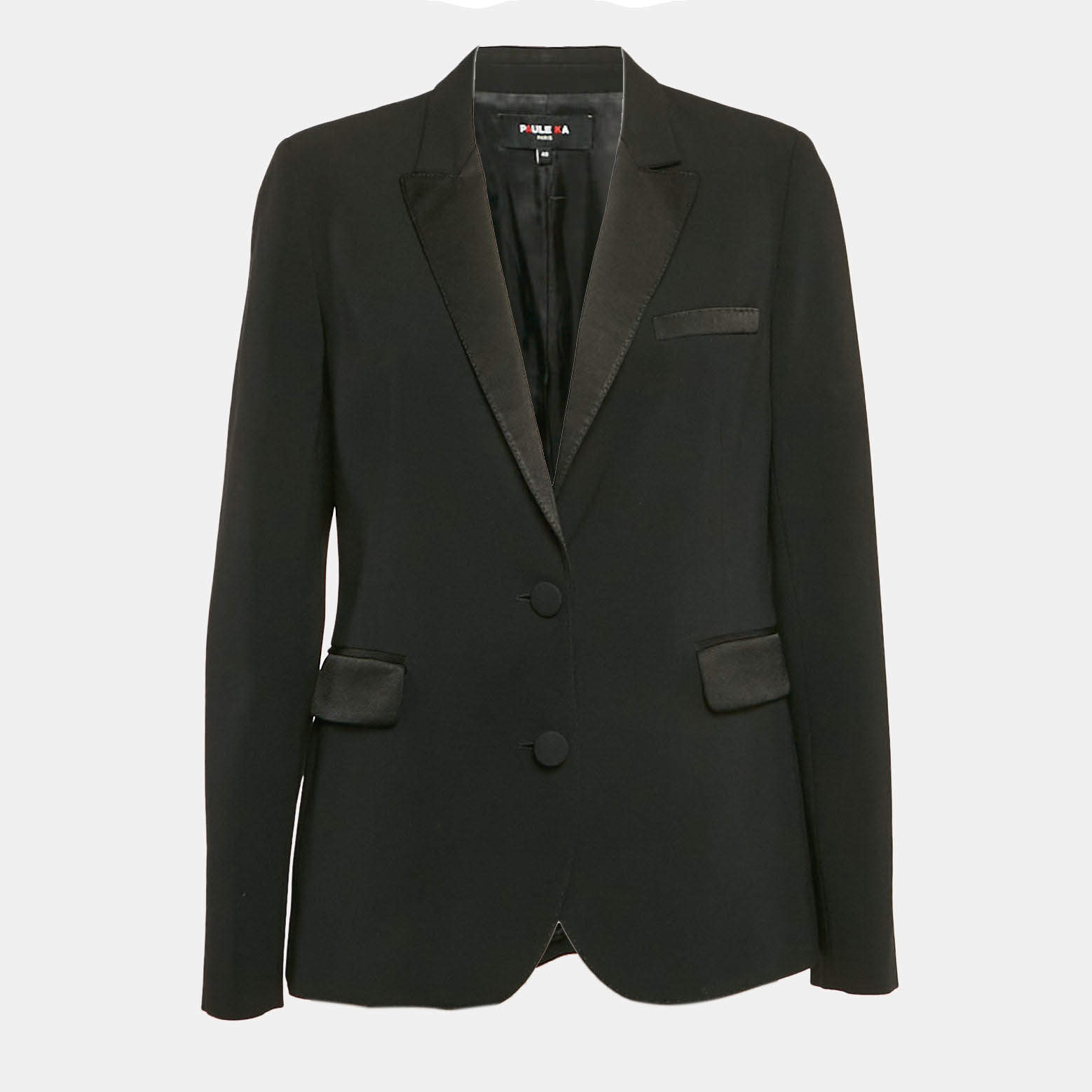 Paule Ka Black Sateen Single Breasted Blazer M
