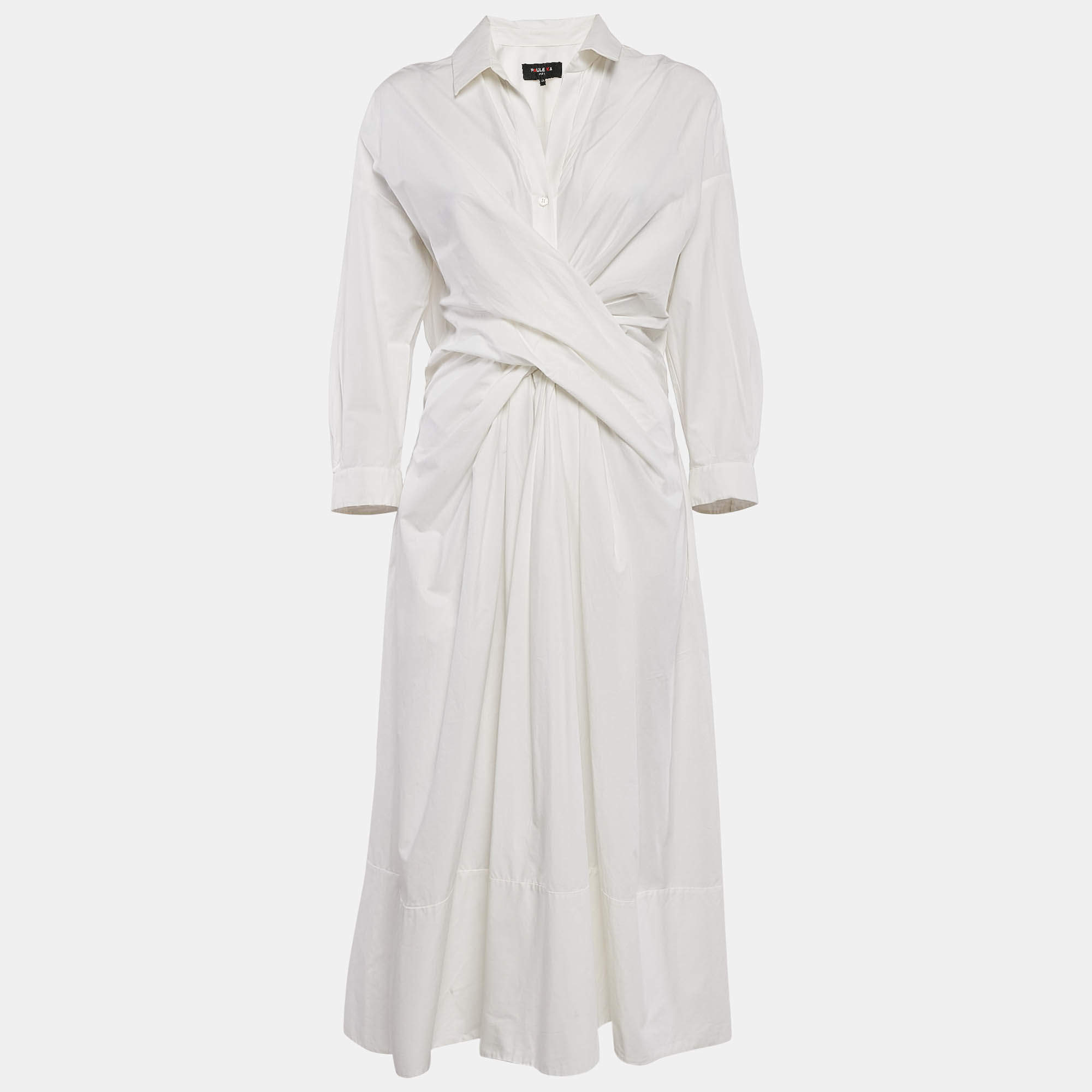 Paule Ka Cotton Draped Style Midi Shirt Dress M