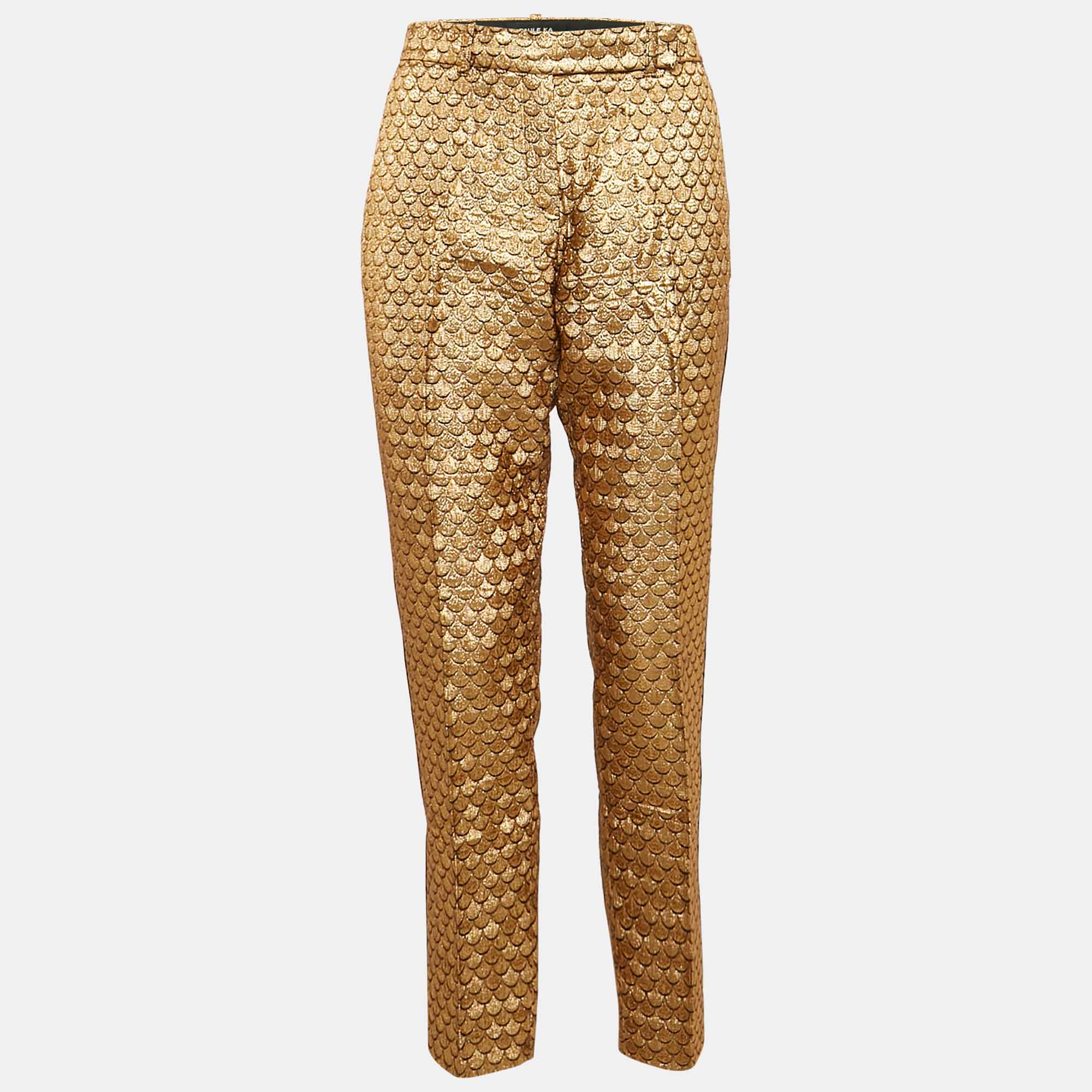 Paule Ka Gold Patterned Brocade Trousers M