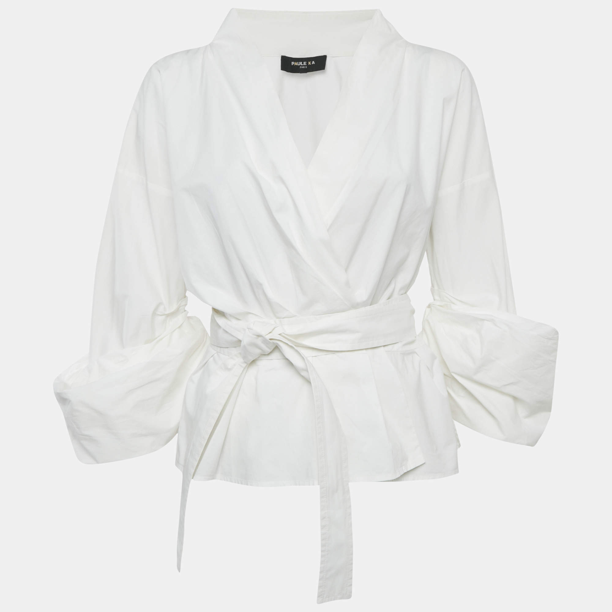 Paule Ka White Cotton Wrap-Up Top L