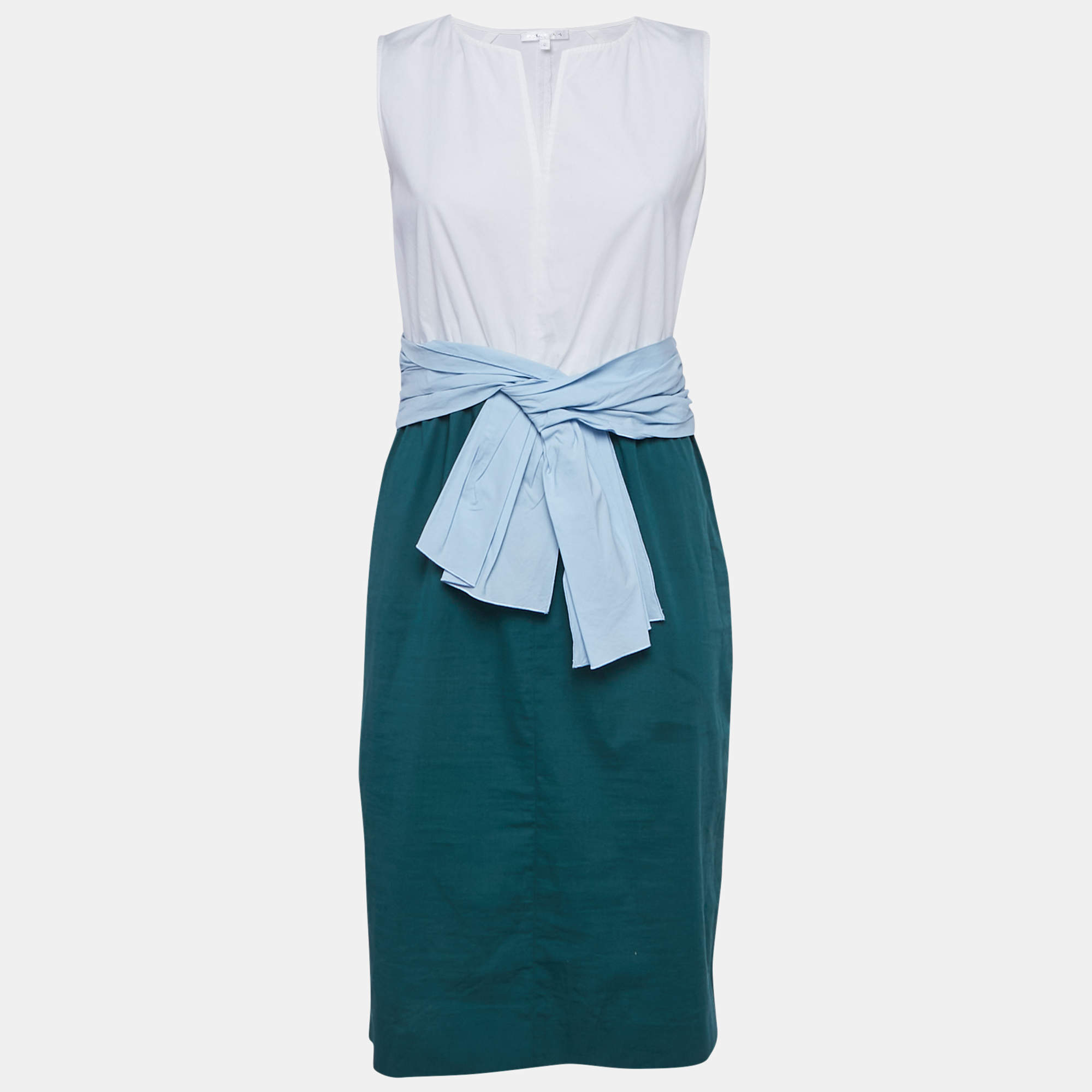 Pre Owned Paule Ka White/Green Cotton Sleeveless Short Dress M