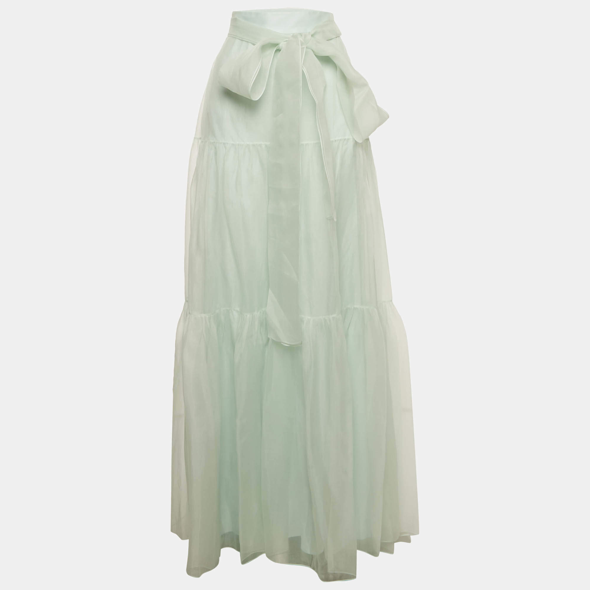 Pre Owned Paule Ka Mint Green Silk Organza Maxi Skirt L